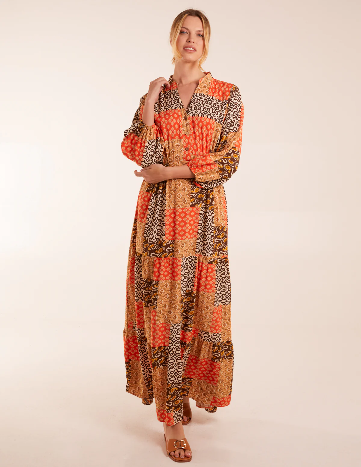 Abstract Patchwork Pattern Maxi Shirt Dress - Image 3