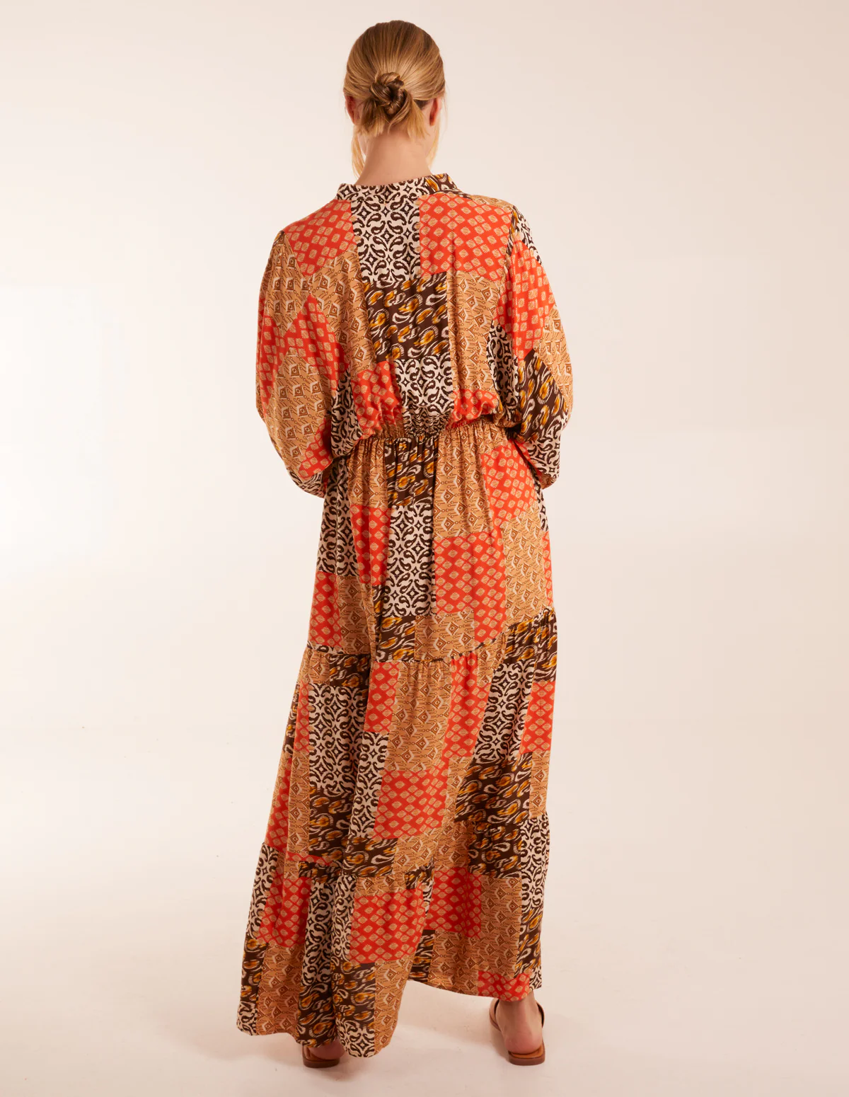 Abstract Patchwork Pattern Maxi Shirt Dress - Image 4