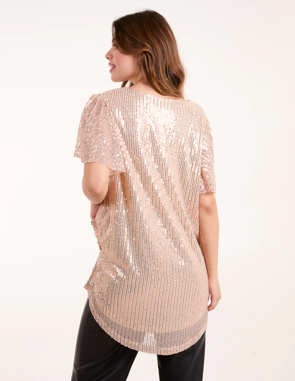 Angel Sleeve V Neck Sequin Top - Image 4