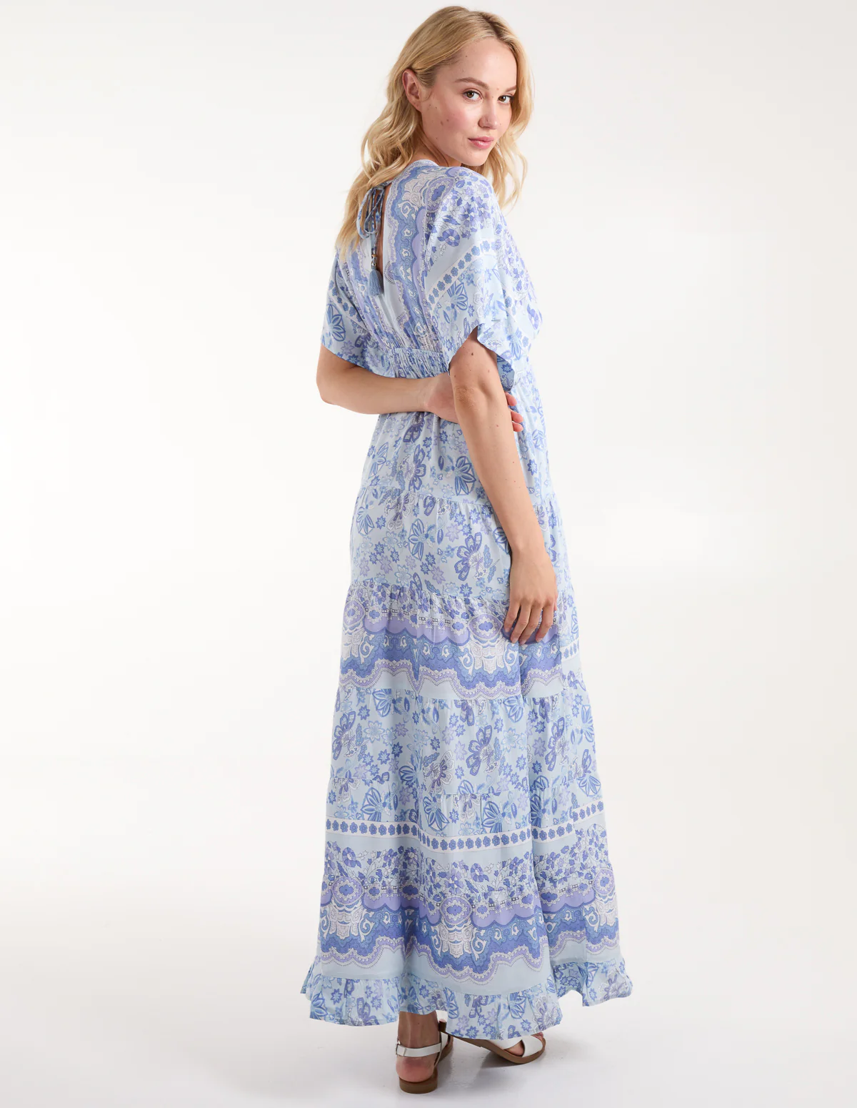 Angel Sleeve V Neck Tassel Back Maxi Dress - Image 5