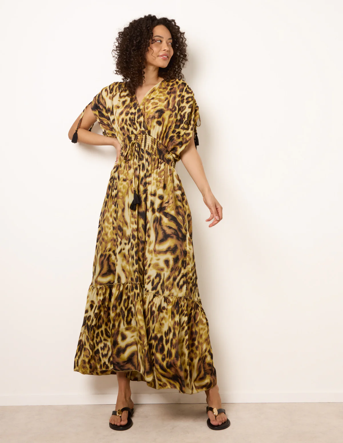 Animal Print Cross Over Channel Sleeve Kimono Maxi Dress - Image 3