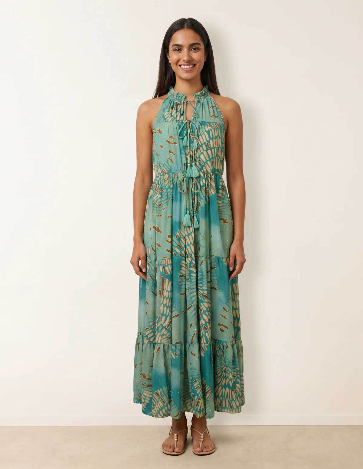 Diamante Tiered Tie Front Dress - Image 2