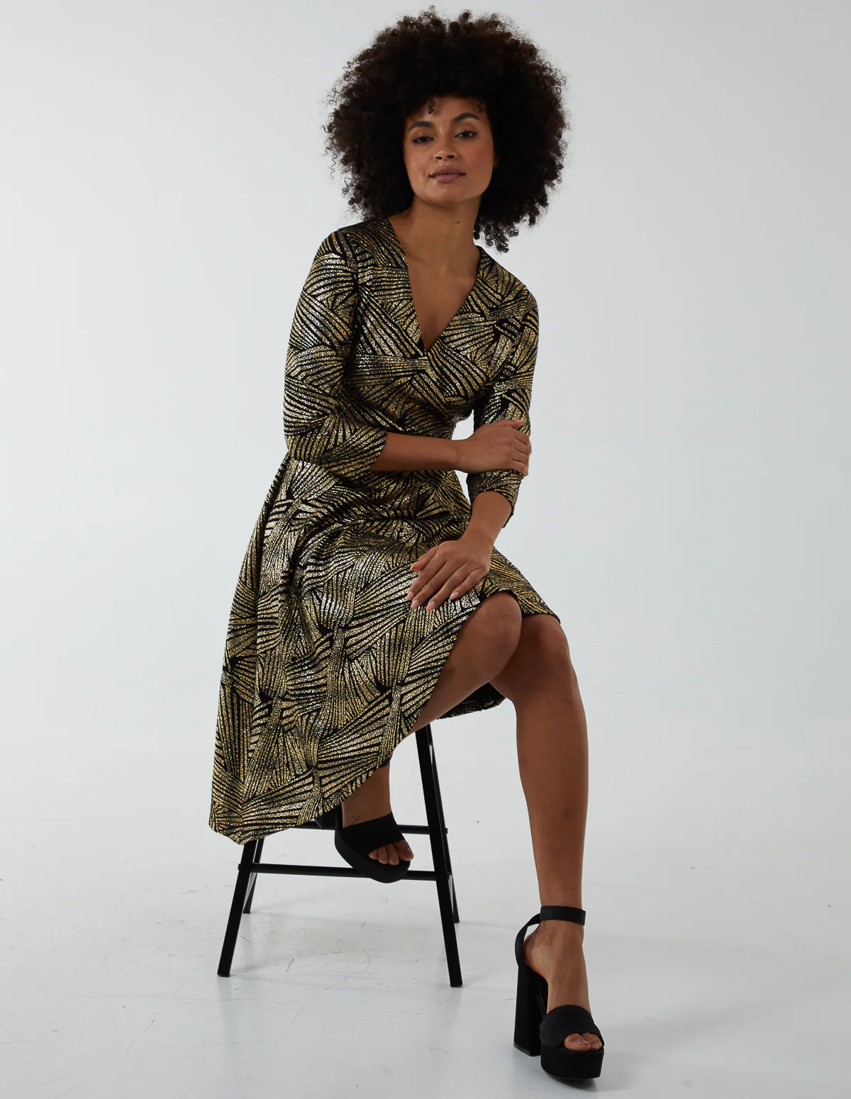 Asymmetric Metallic Animal Foil Wrap Dress - Image 3