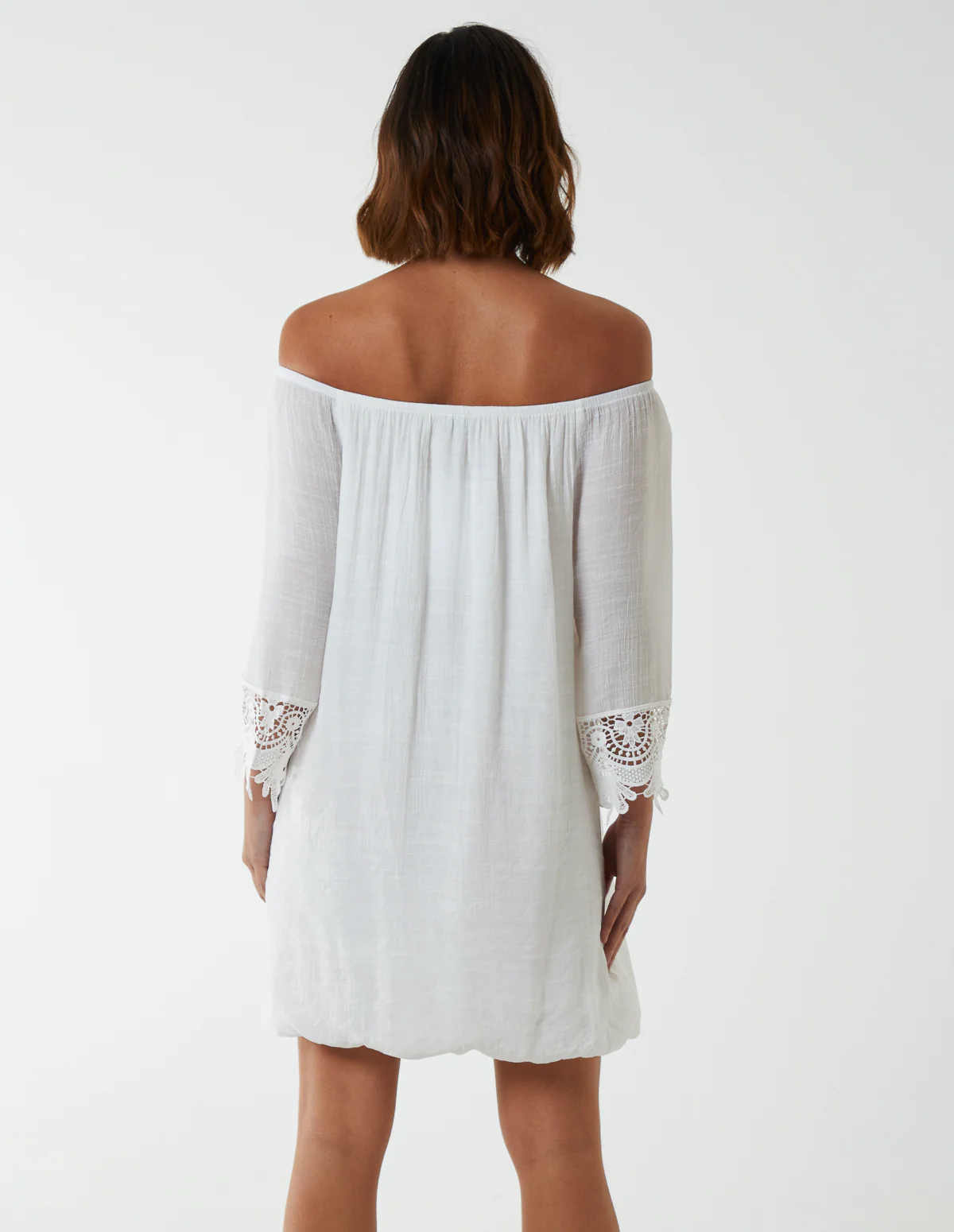 Bardot Tunic Dress With Crochet Lace Sleeves - Image 3
