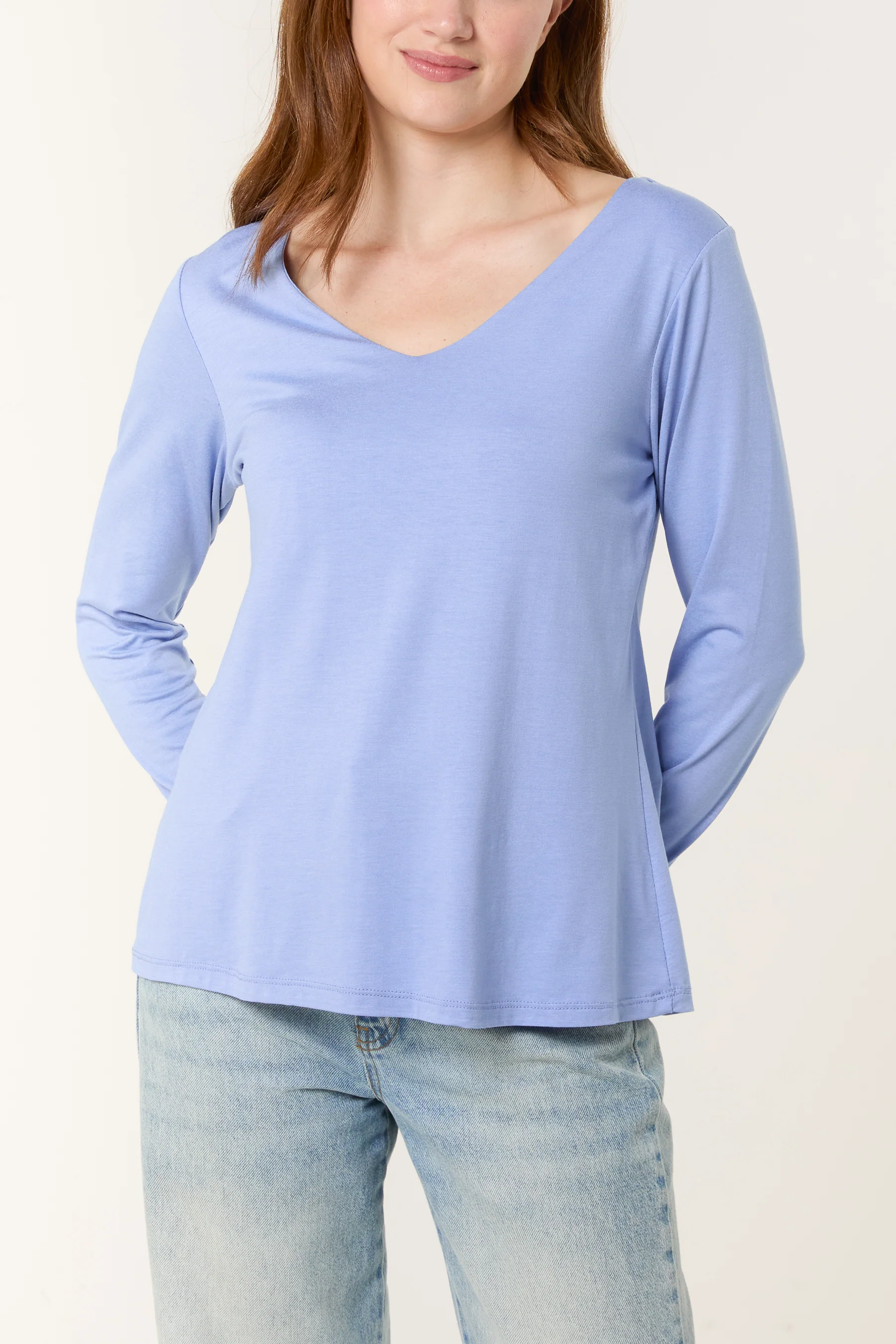 Basic V Neck Long Sleeve Blouse