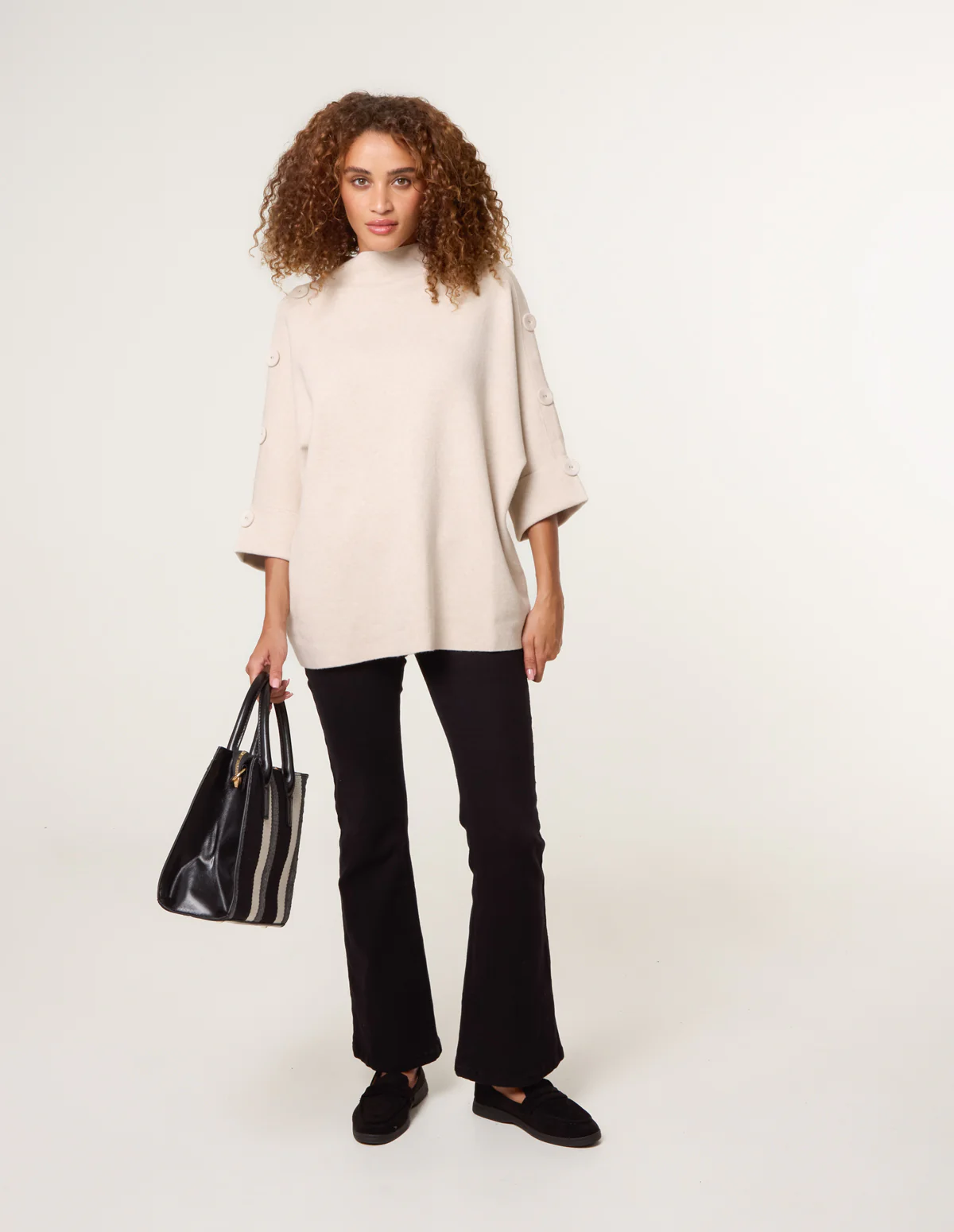 High Neck Fabric Button Sleeve Jumper - Image 3