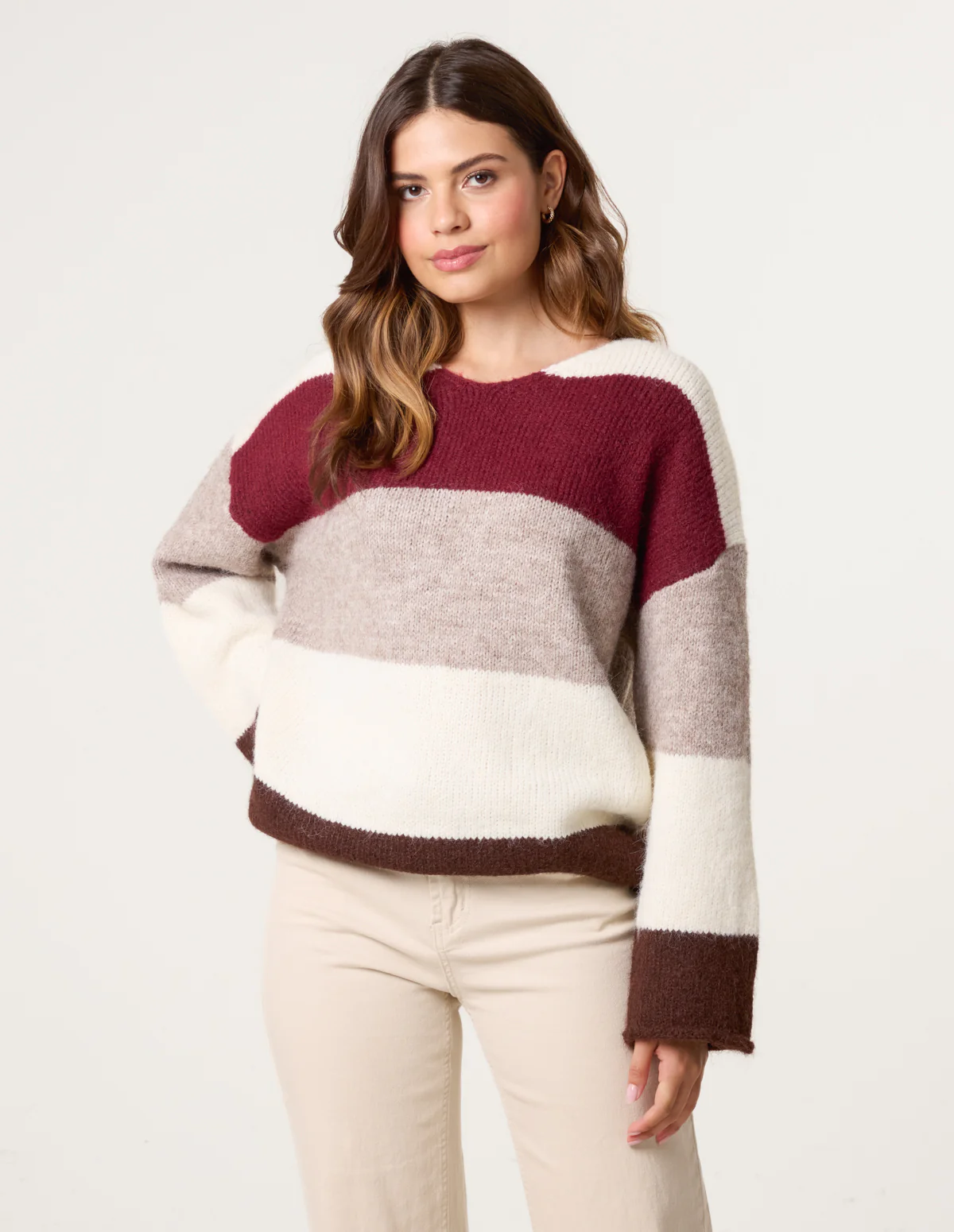 Colourful Stripped V Neck Jumper - Image 4