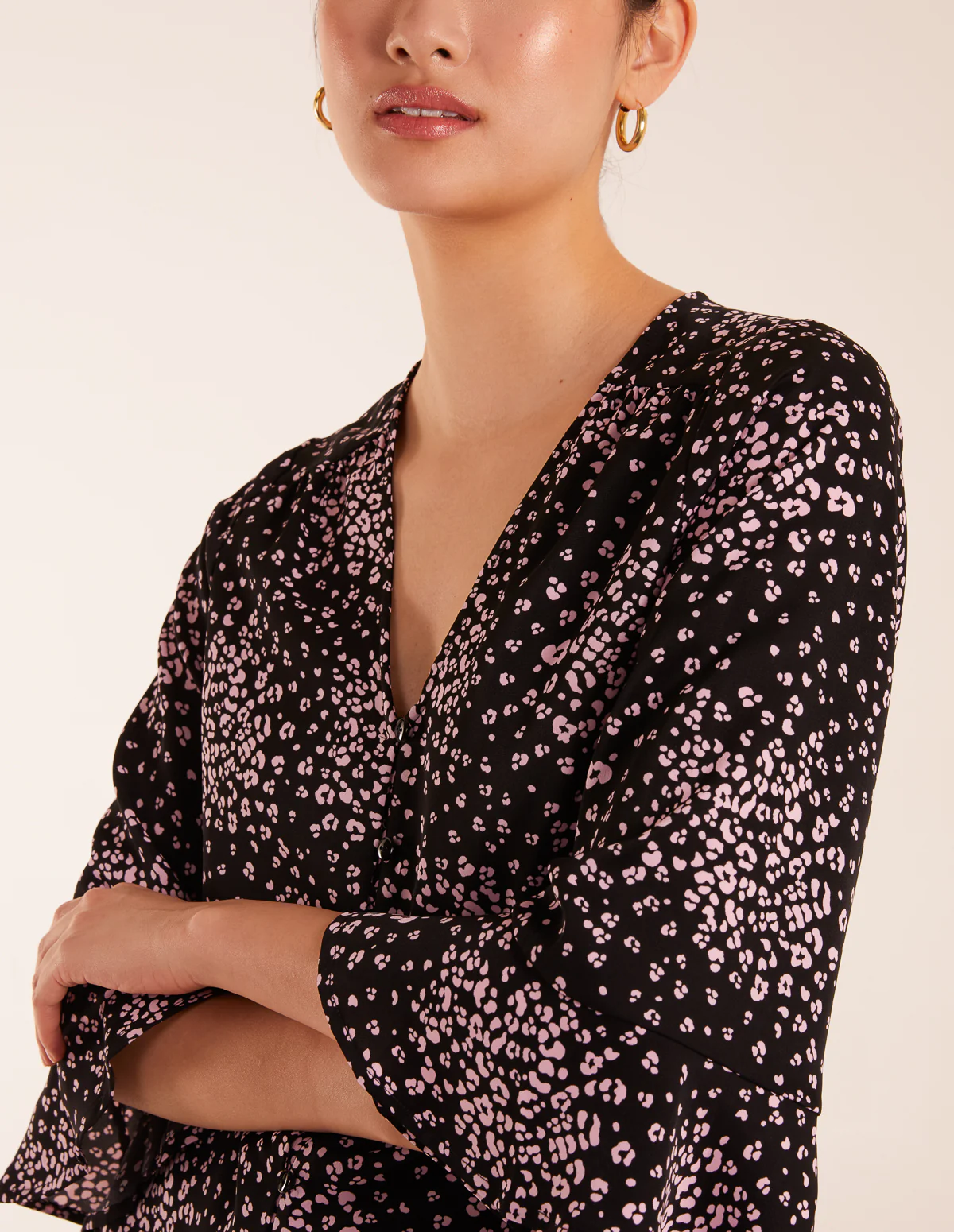 Button Front V Neck Flounce Blouse - Image 4