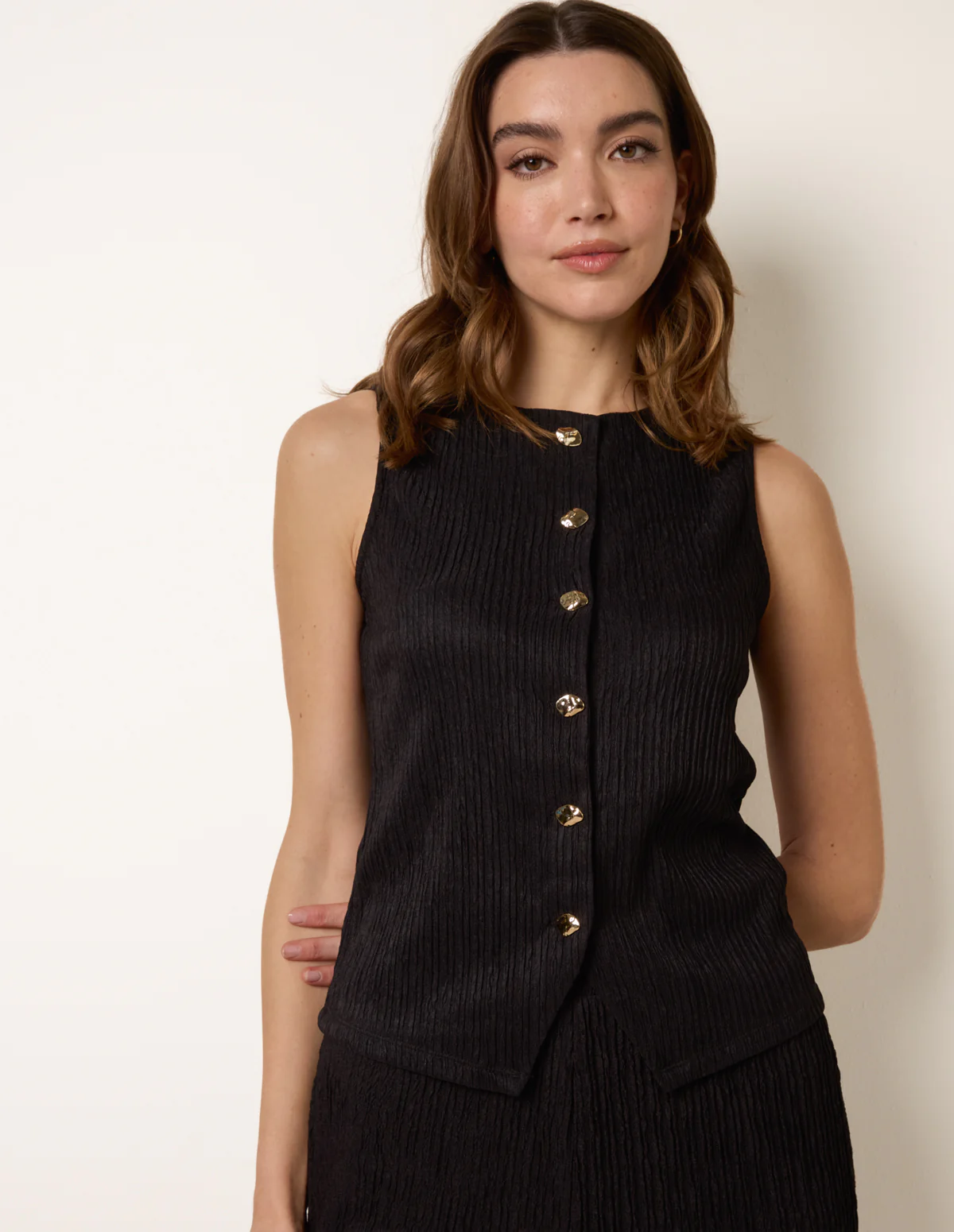 Crew Neck Button Through Vest - Image 3