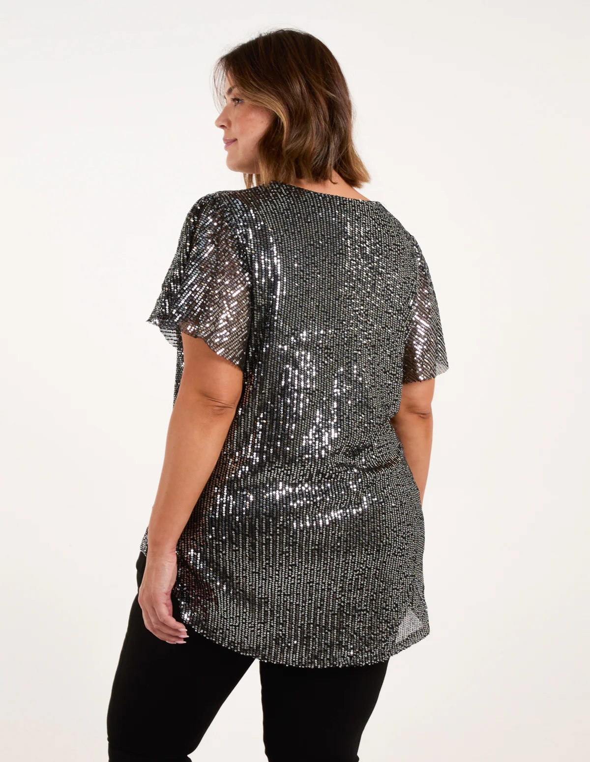 Curve Angel Sleeve V-Neck Sequin Top - Image 4