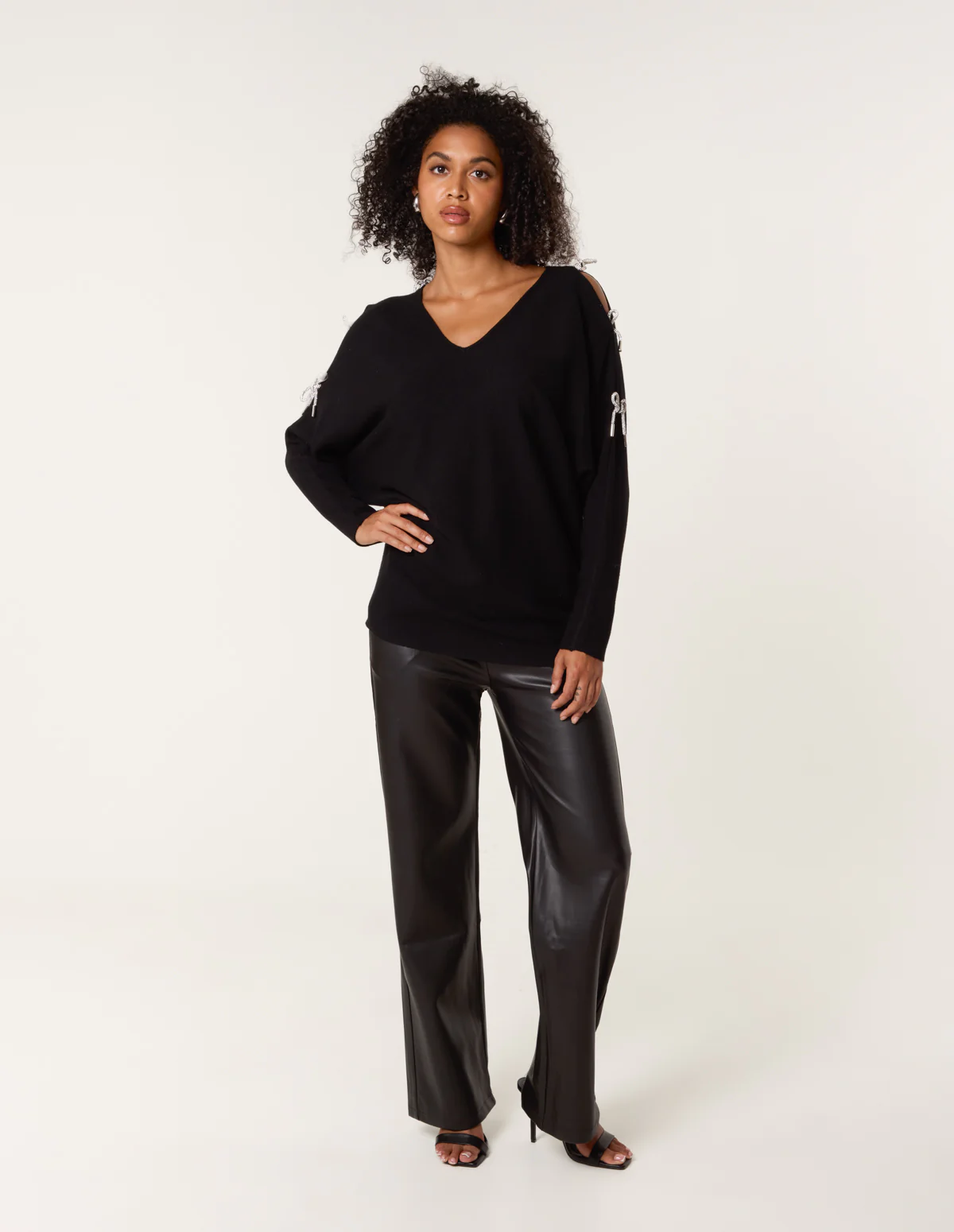 Diamante Bow Cut Out Sleeve Jumper - Image 2