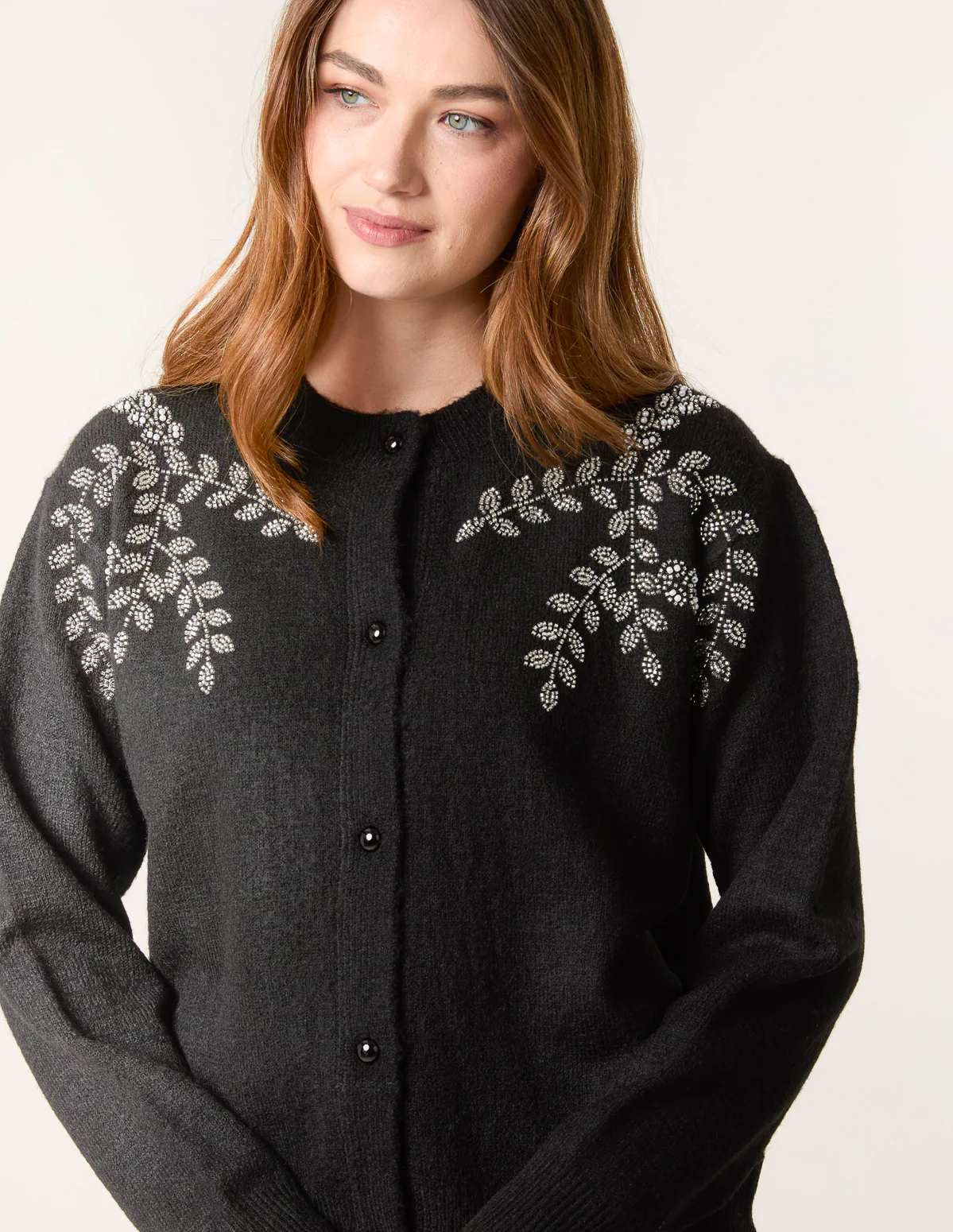 Diamante Detailed Leaf Branch Cardigan - Image 2
