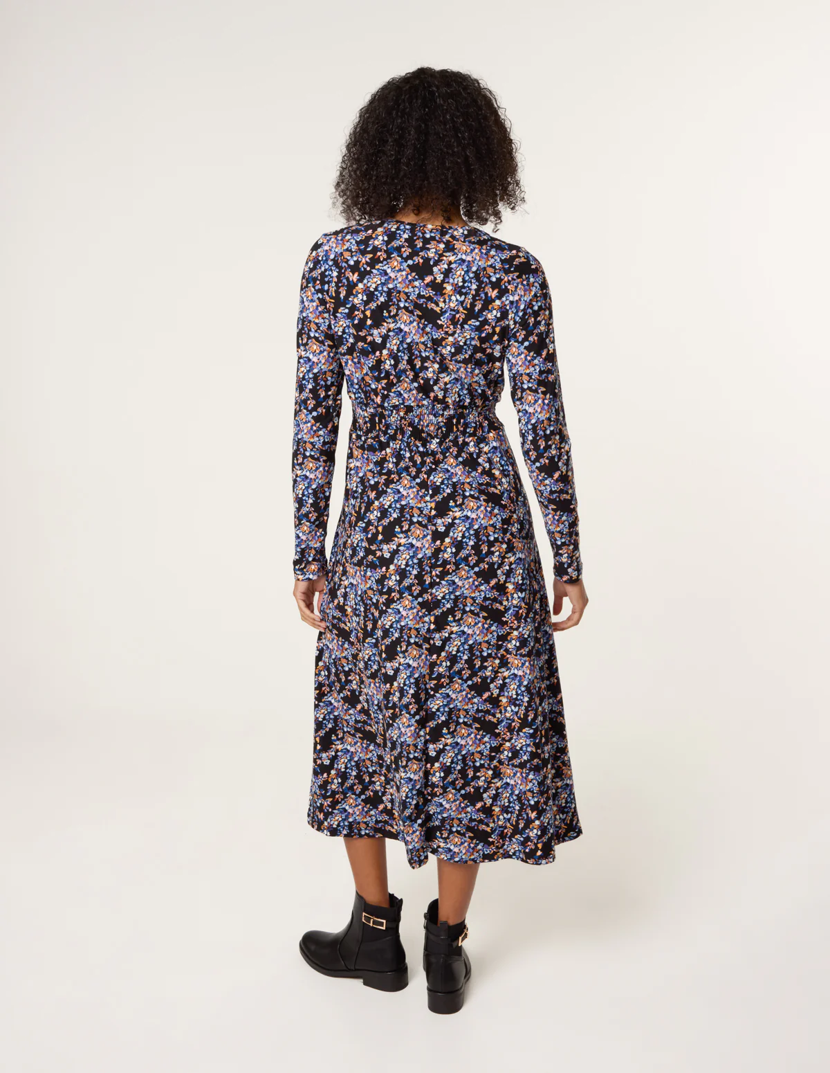 Floral V Neck Wrap Long Sleeve Midi Dress - Image 4