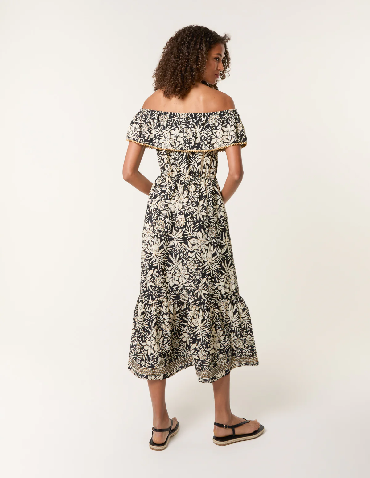 Gold Beaded Bardot Midi Dress - Image 4