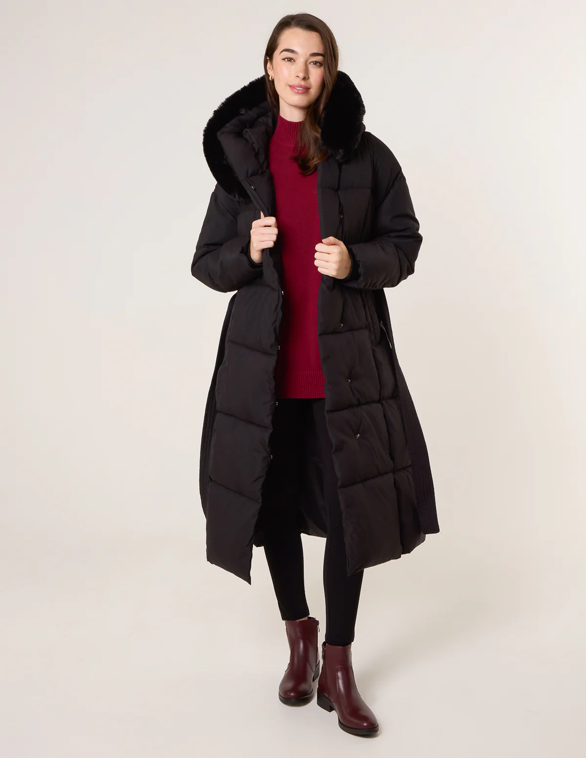Long Puffer Faux Fur Hooded Coat - Image 3