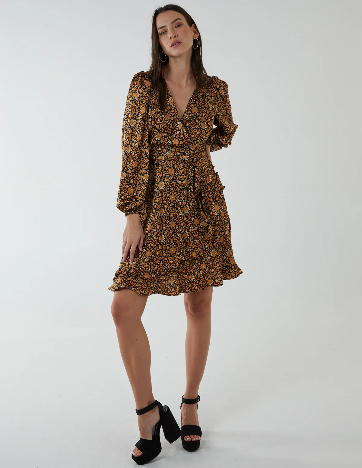 Ruffle Fixed Wrap Tie Dress - Image 3