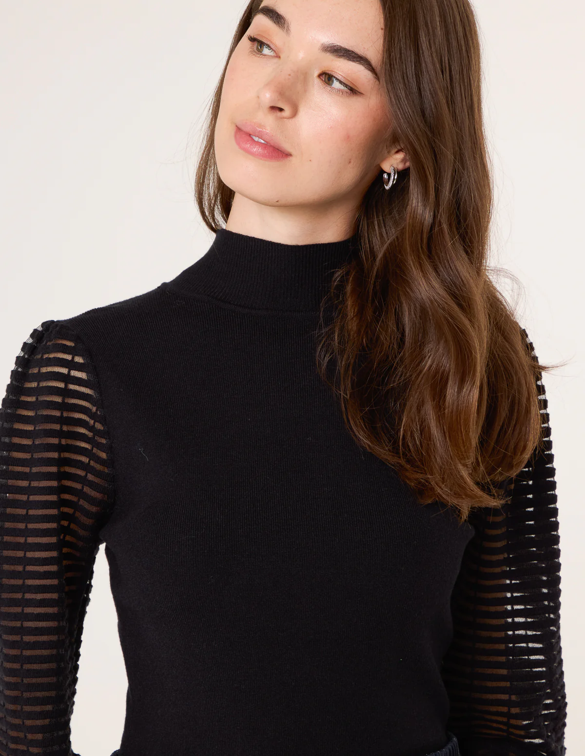 Semi-Sheer Mesh Panel Long Sleeve Jumper - Image 3