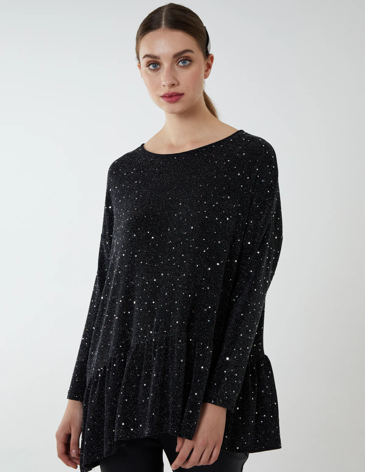 Asymmetric Hem Batwing Oversized Top - Image 2