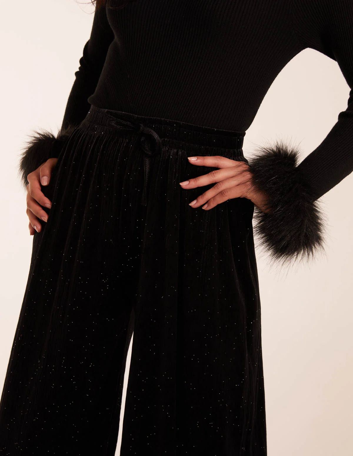 Sparkling Velour Wide Leg Trousers - Image 3