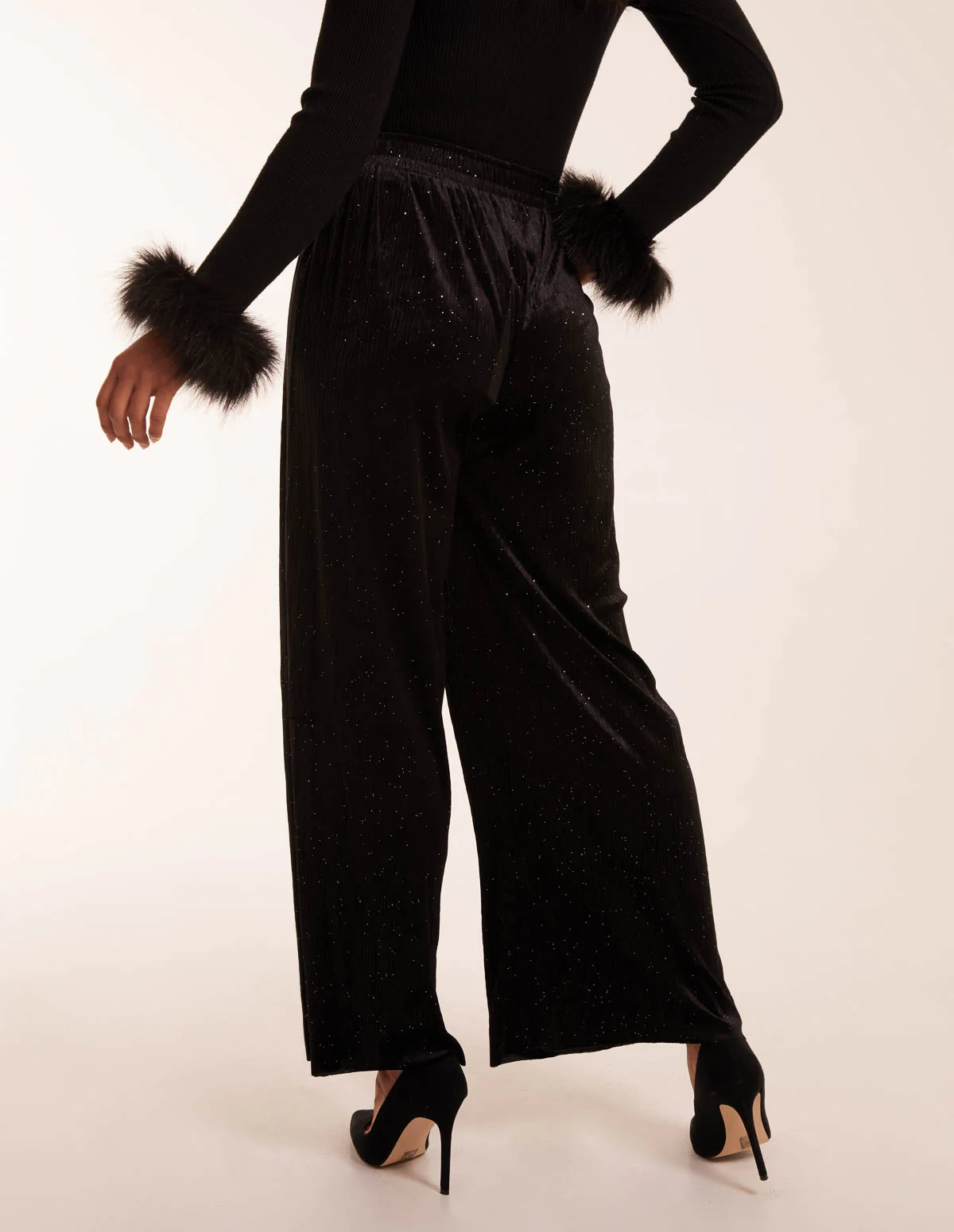 Sparkling Velour Wide Leg Trousers - Image 4