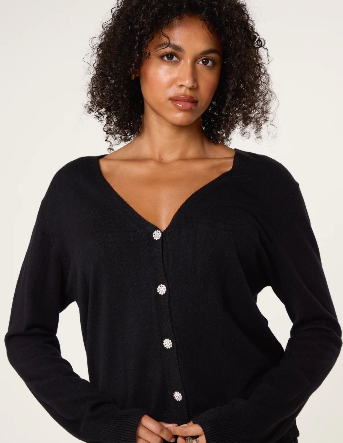 V Neck Diamante Button Cardigan - Image 3