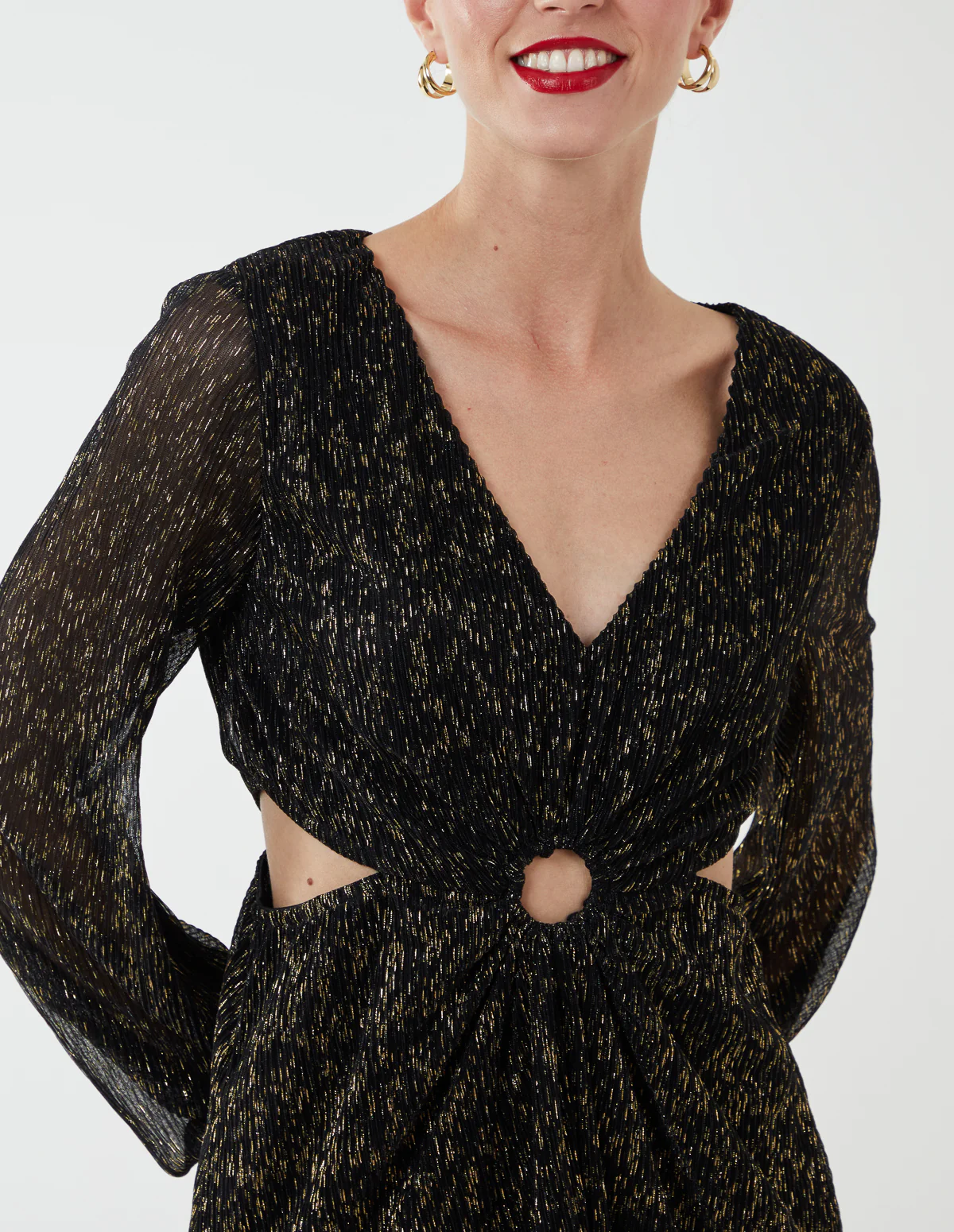 V-Neck Long Sleeve Lurex Dress - Image 3