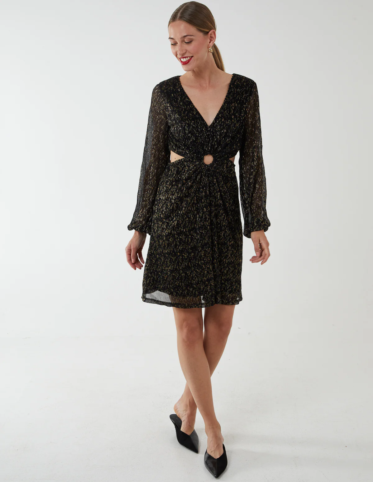 V-Neck Long Sleeve Lurex Dress - Image 4