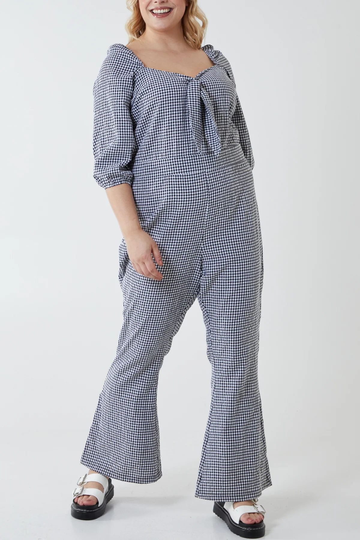 Curve Milkmaid Gingham Jumpsuit - Image 3
