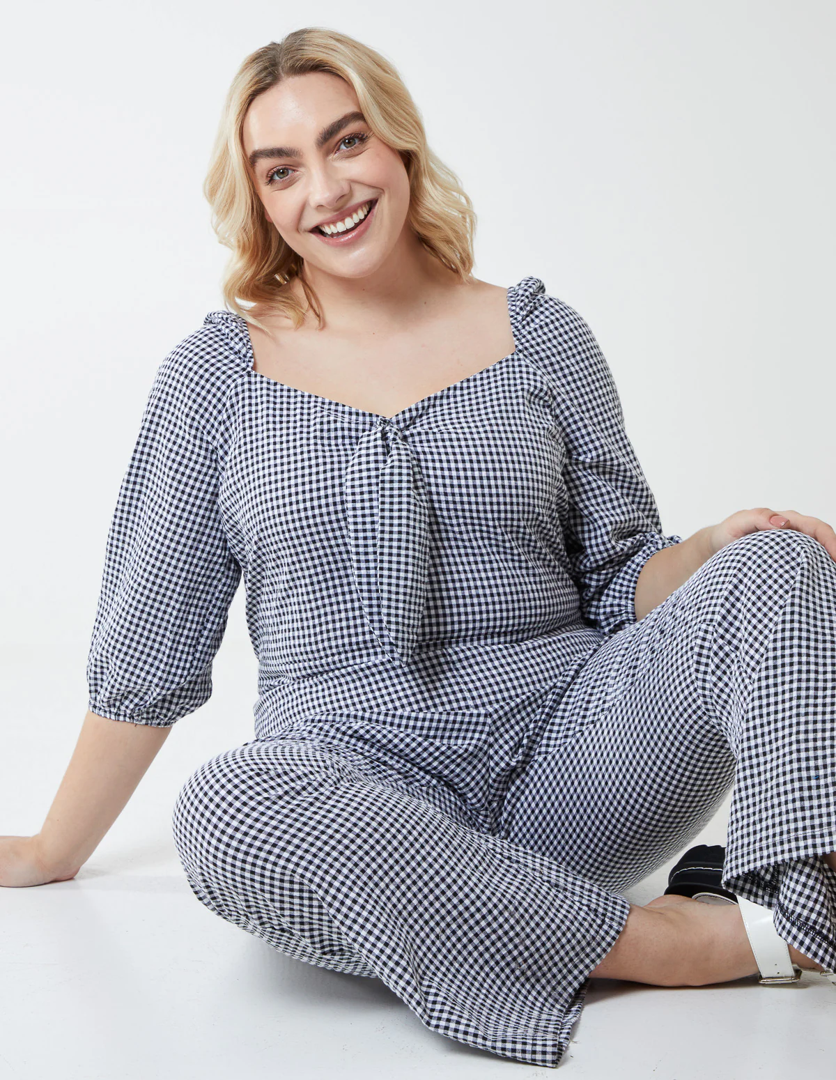 Curve Milkmaid Gingham Jumpsuit - Image 4