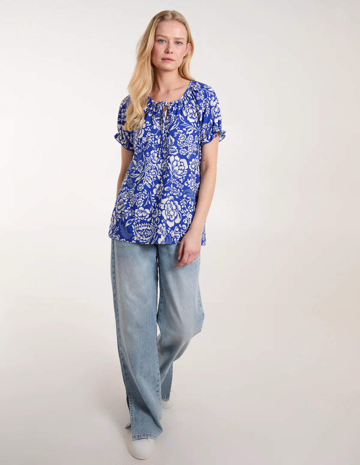 Shirred Sleeve Tie Front Top - Image 3