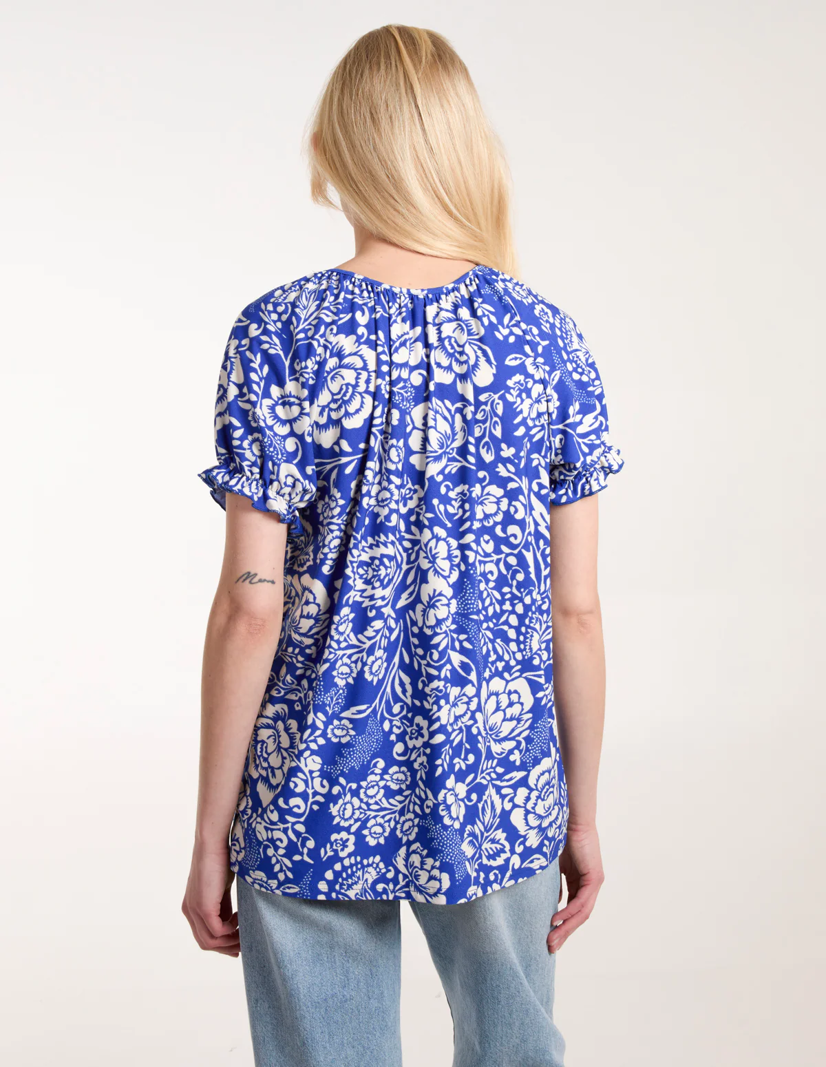 Shirred Sleeve Tie Front Top - Image 4