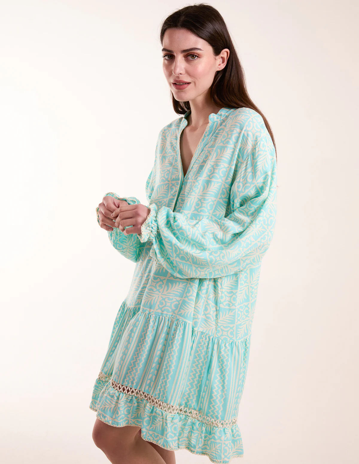 Tiered Button Down Mini Dress With Tier - Image 3