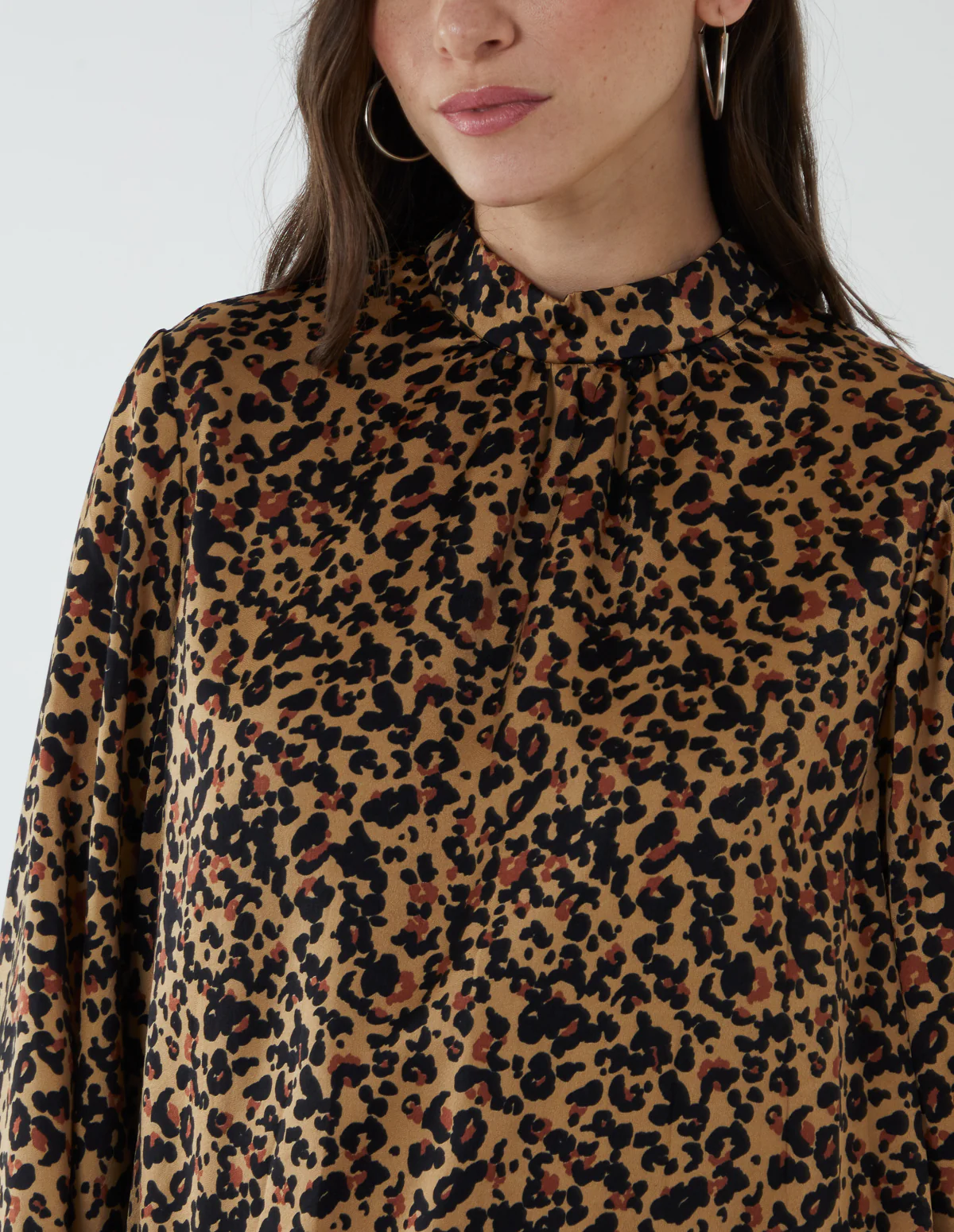 High Neck Leopard Print Satin Blouson Top - Image 3