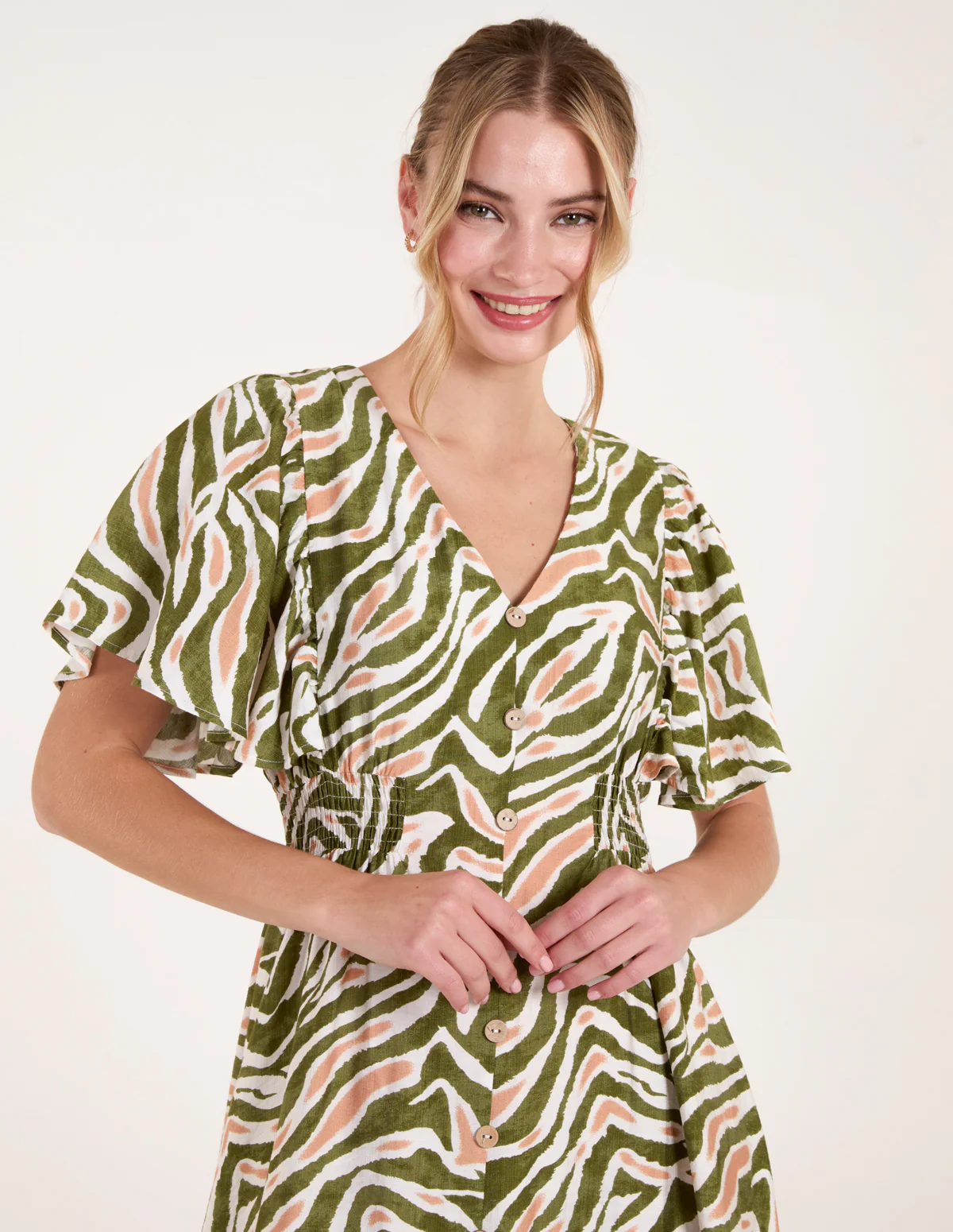 Button Front Shirred Waist Mini Dress - Image 4