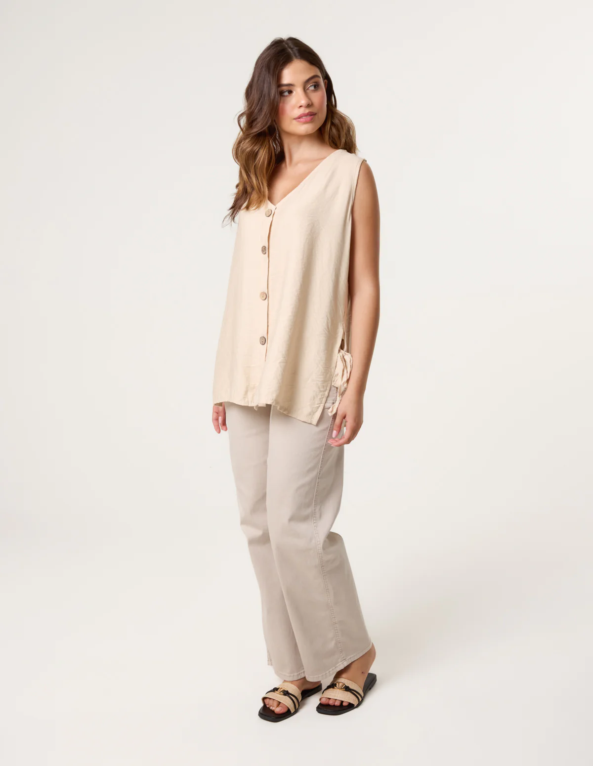 Button Through Side Detail Waistcoat Top - Image 3