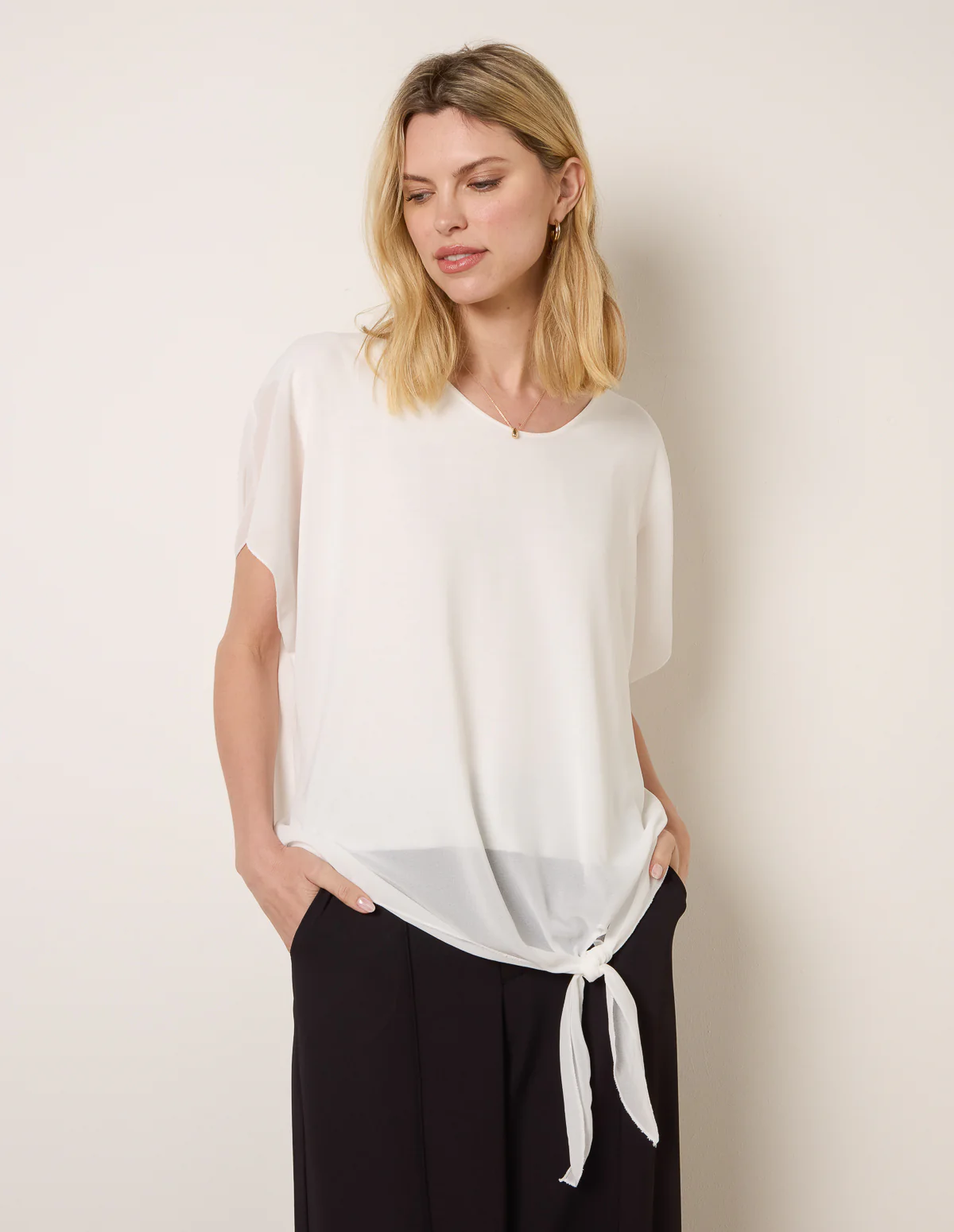 Chiffon Tie Knot Plain Top - Image 2