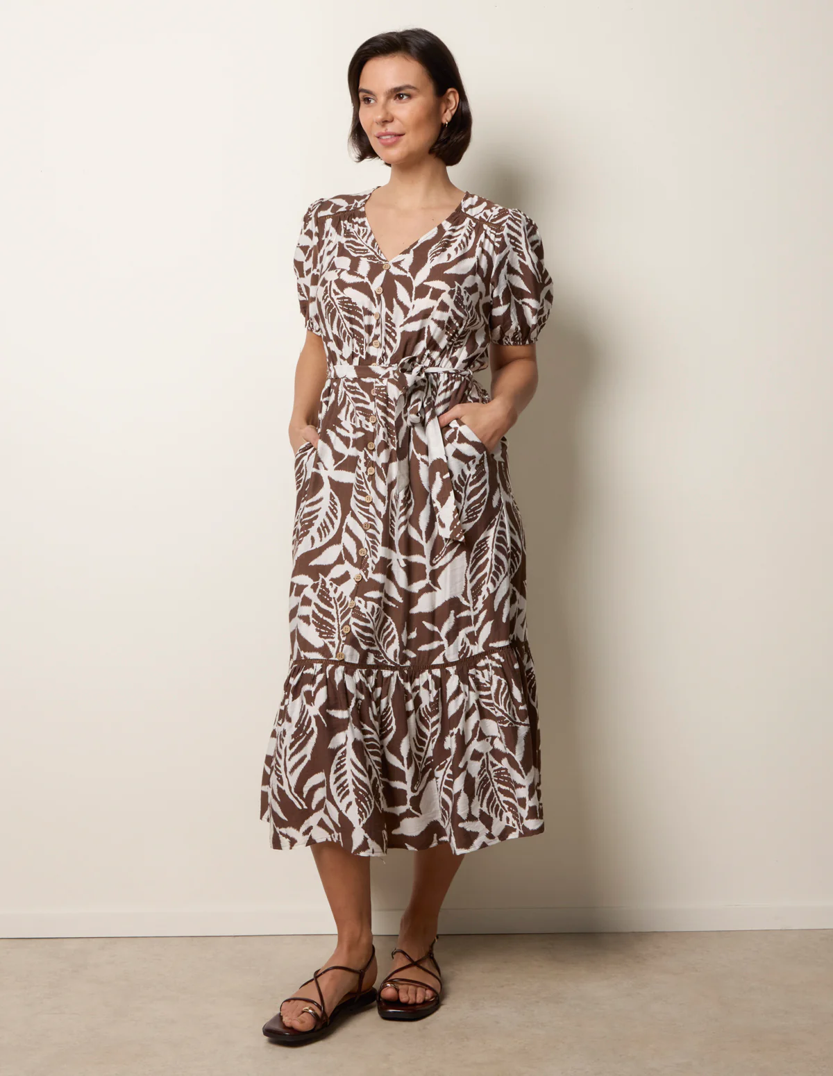 Coconut Button Belted Midi Dress