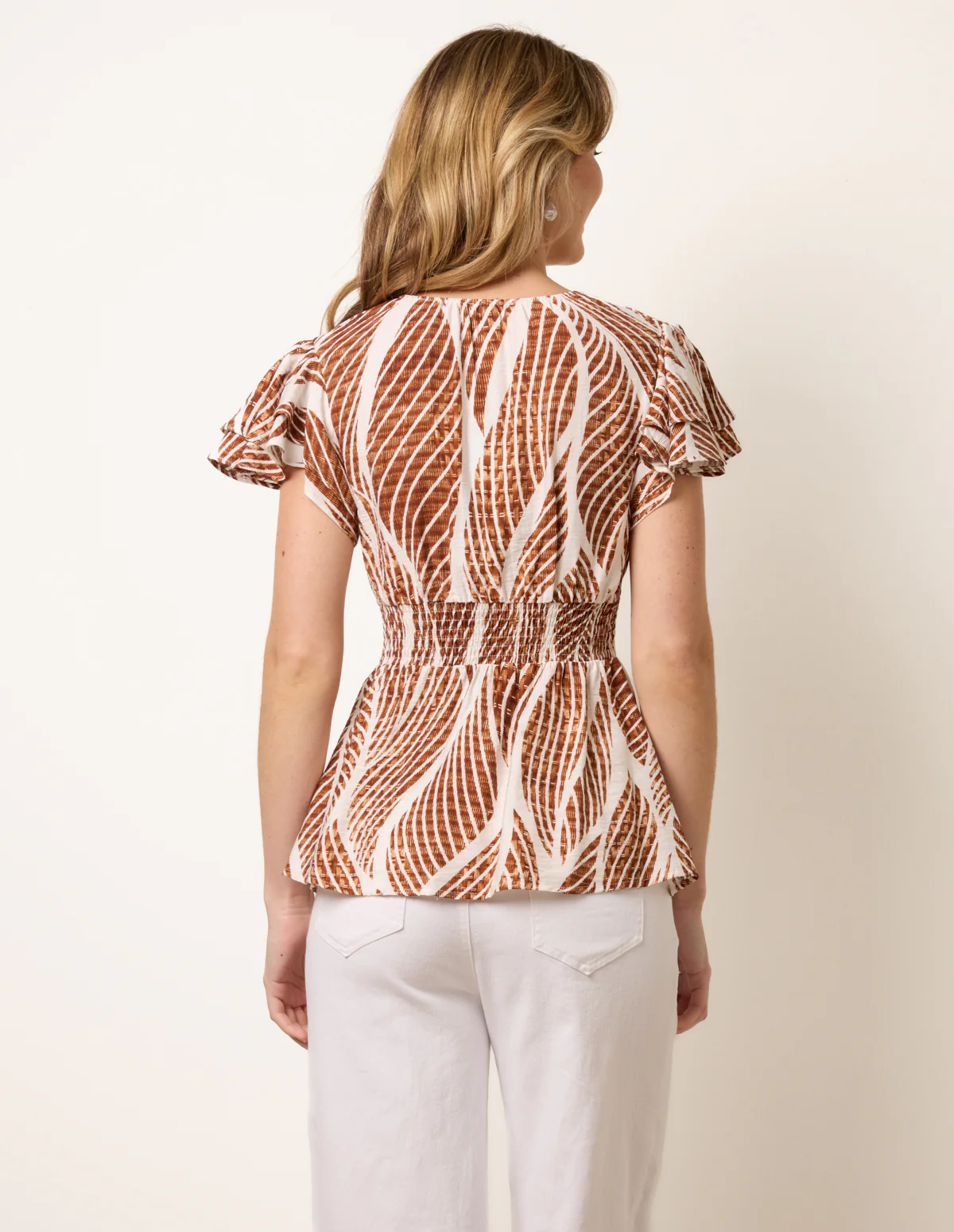 Printed Frill Peplum Top - Image 4