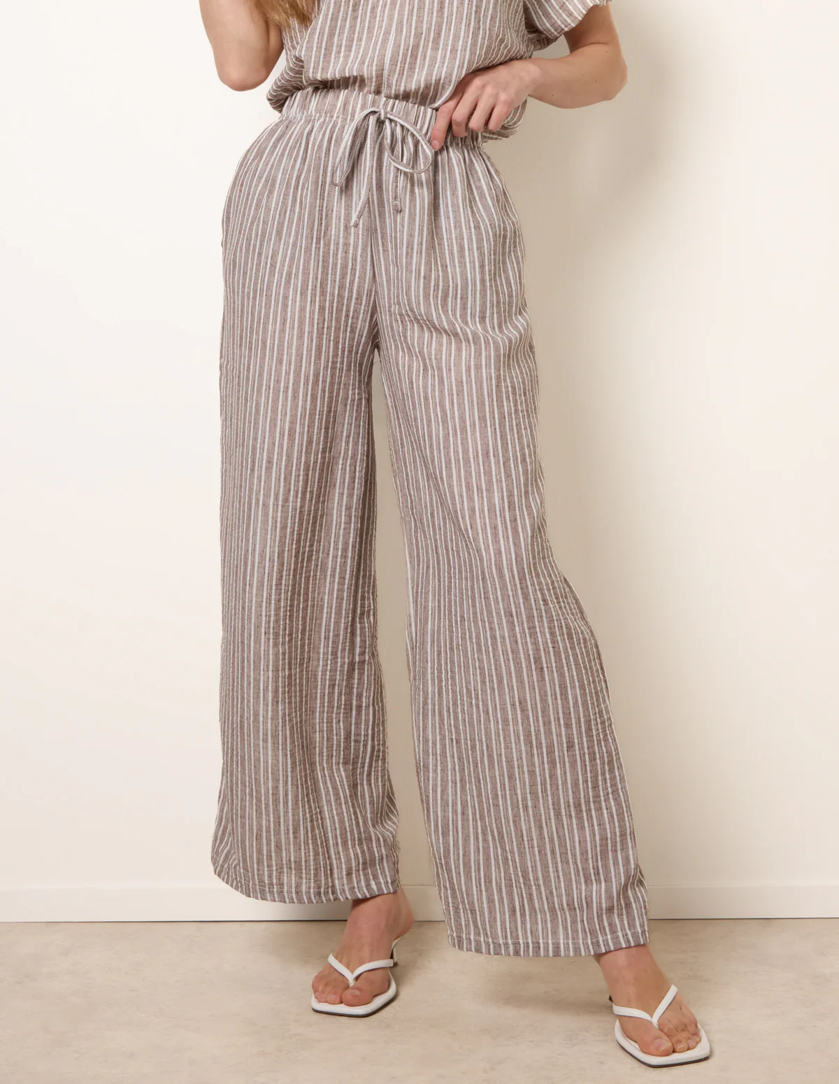 Tie Waist Stripe Wide Leg Trousers - Image 2