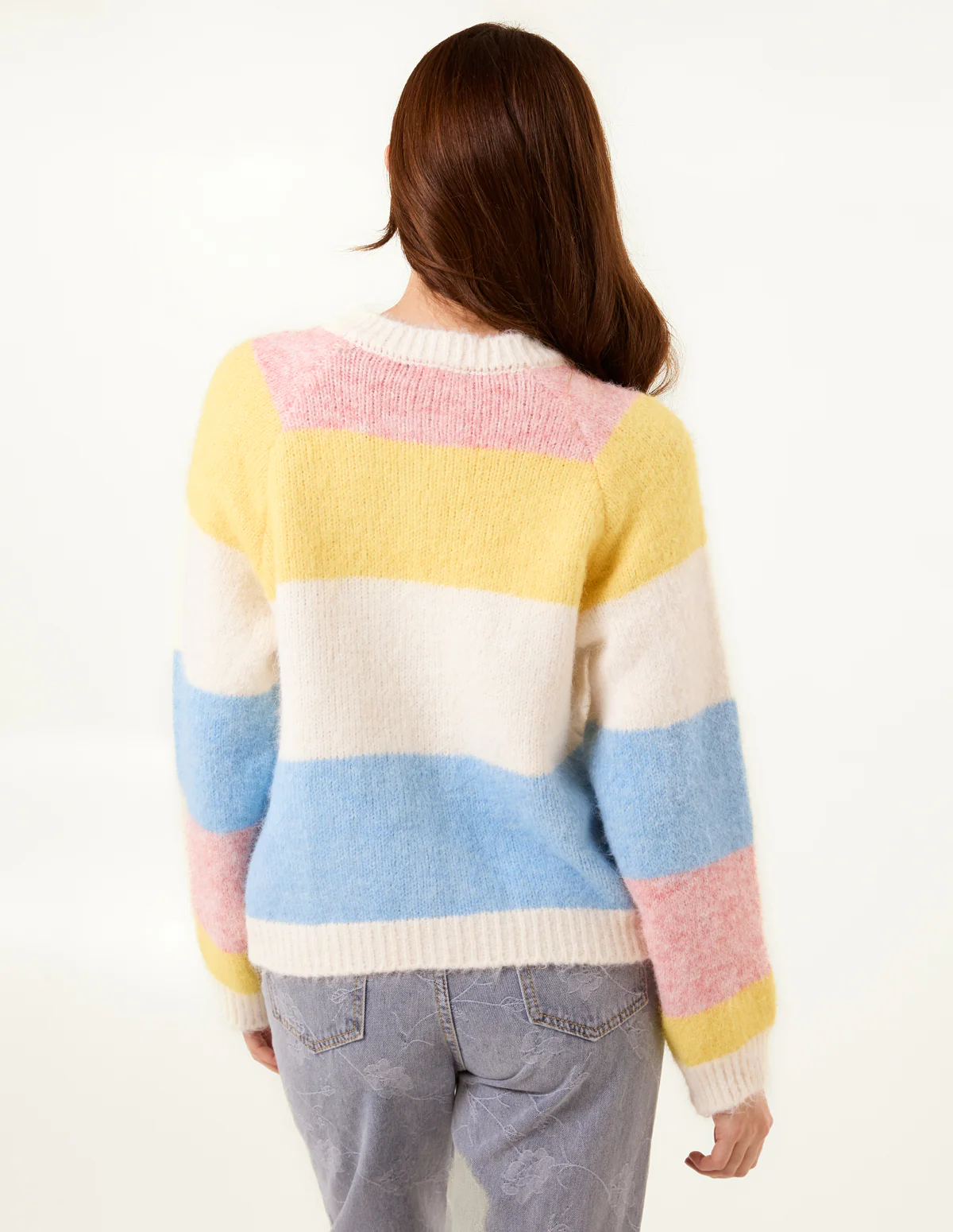 Multi Coloured Striped Cardigan With Flower Buttons - Image 4