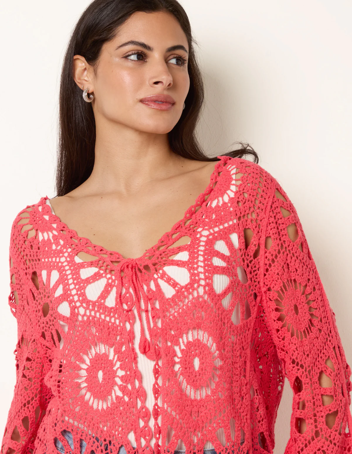 Long-Sleeved Crochet Cardigan - Image 3