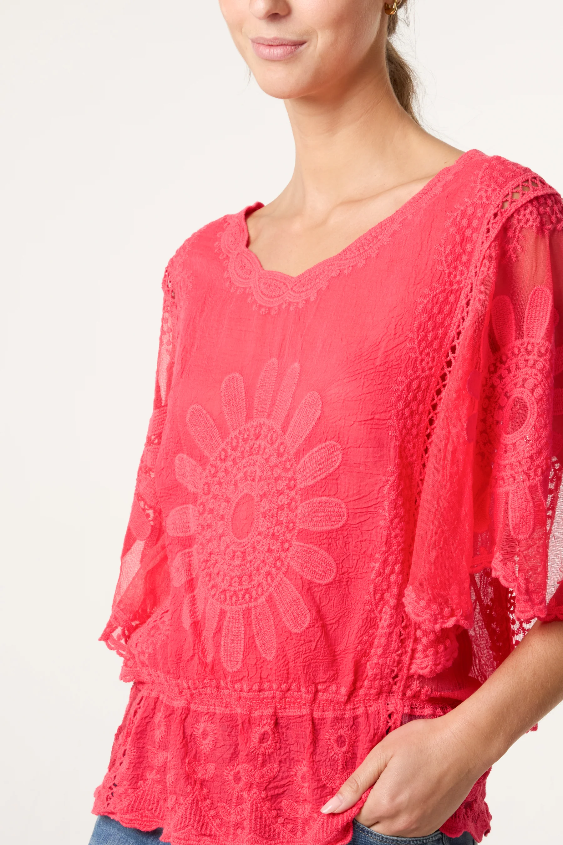 Sun Flower Lace Sleeve Blouse - Image 3