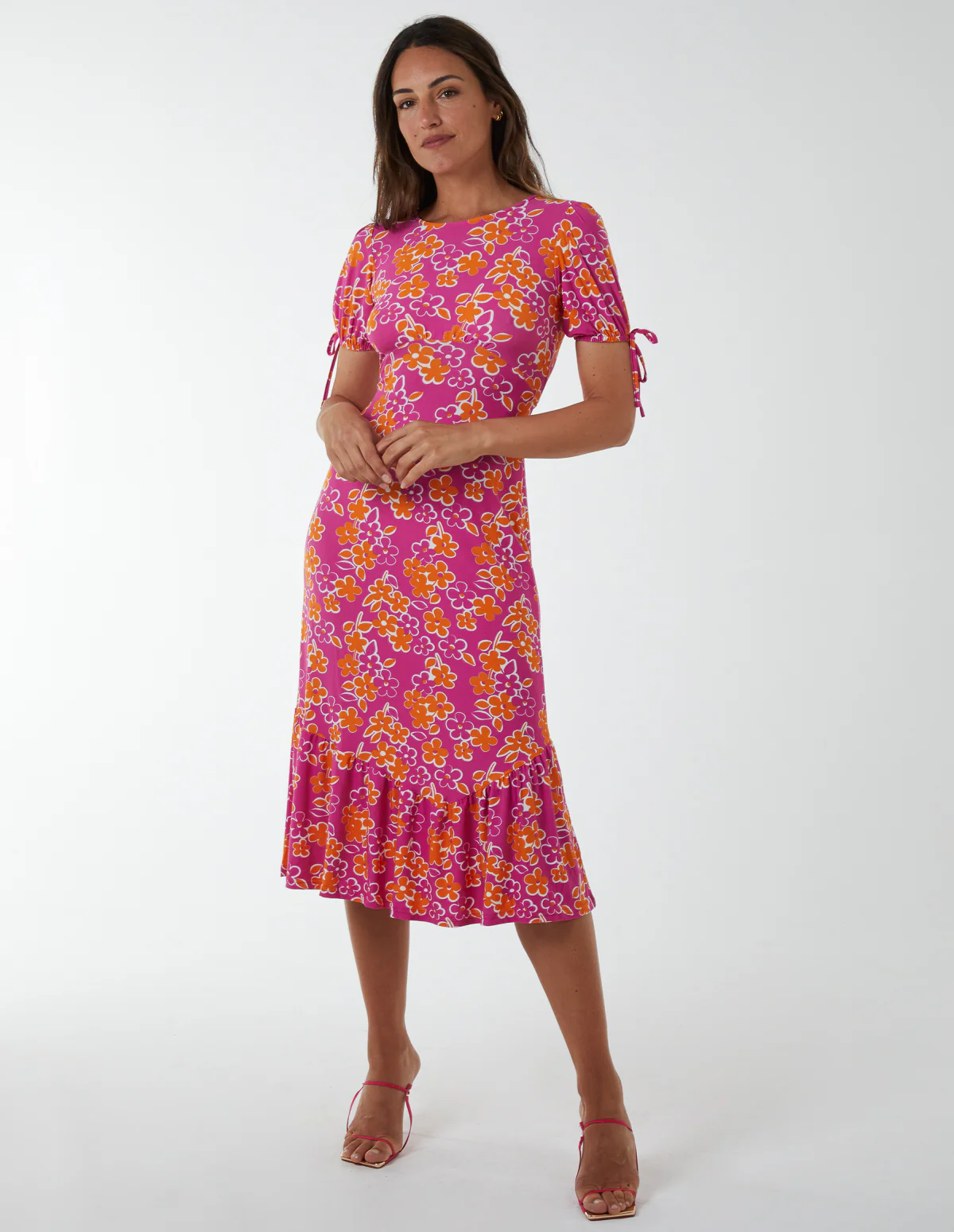 Crew Neck Midi Dress With Scrunchie Back Detail