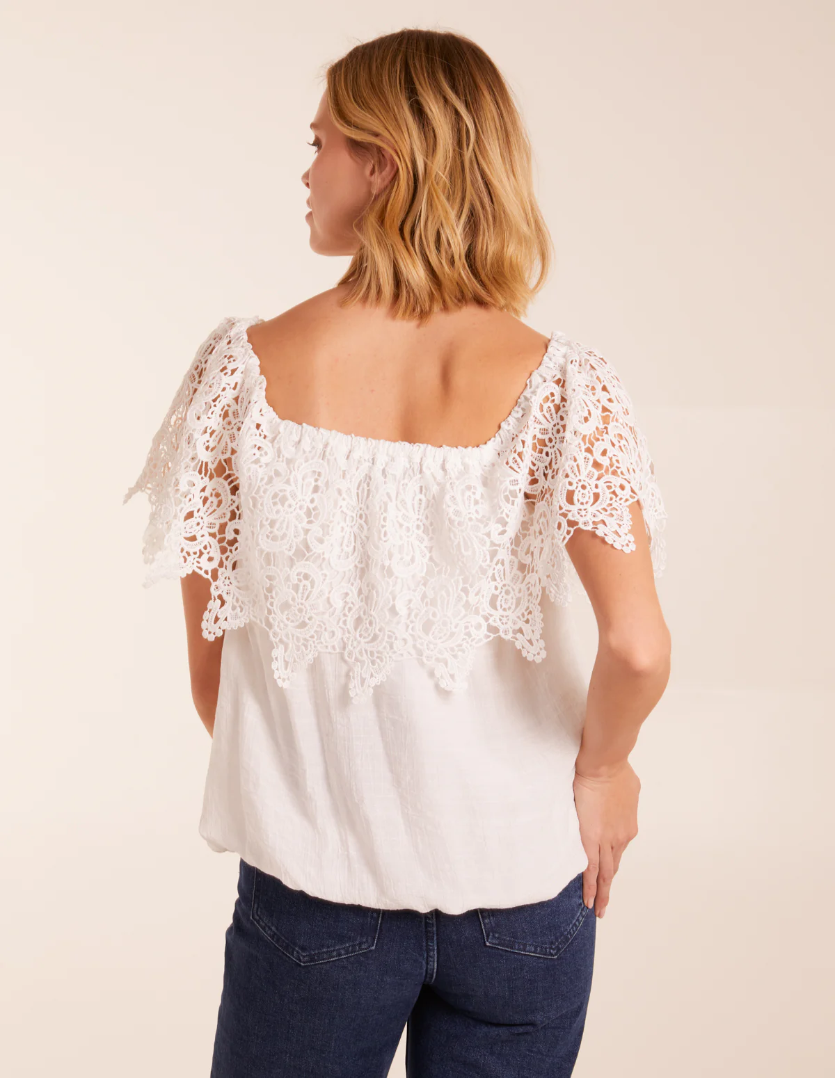 Crochet Lace Milkmaid Puff Ball Top - Image 4