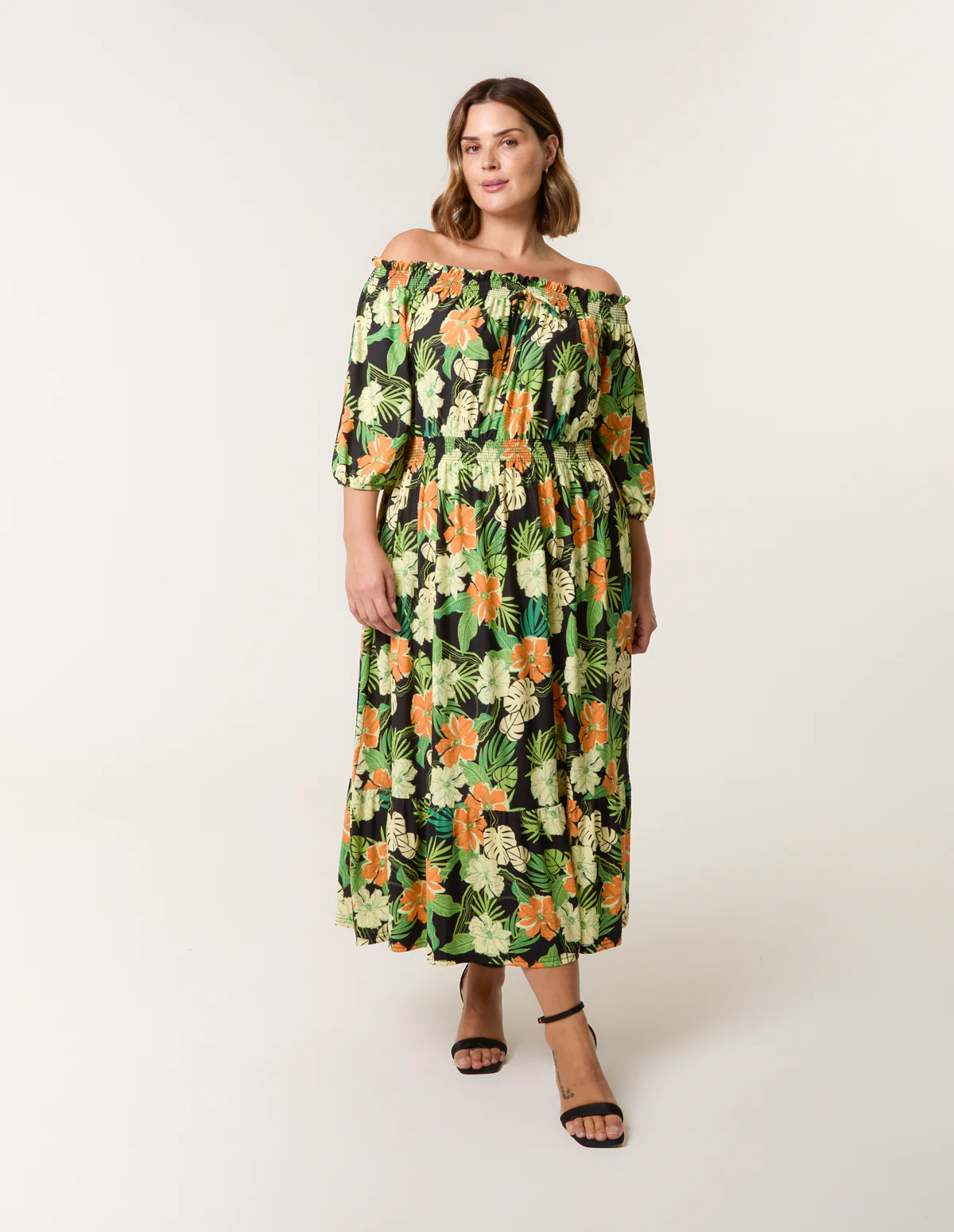 Curve Bardot Elasticated Midi Dress - Image 4