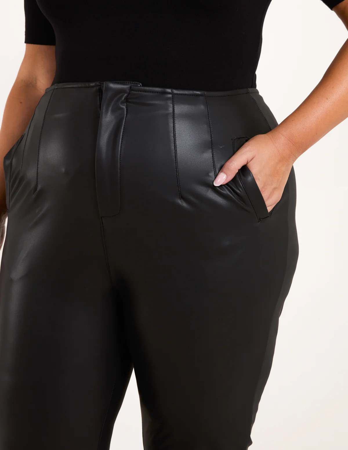 Curve Matte PU Leather Tailored Trousers - Image 3