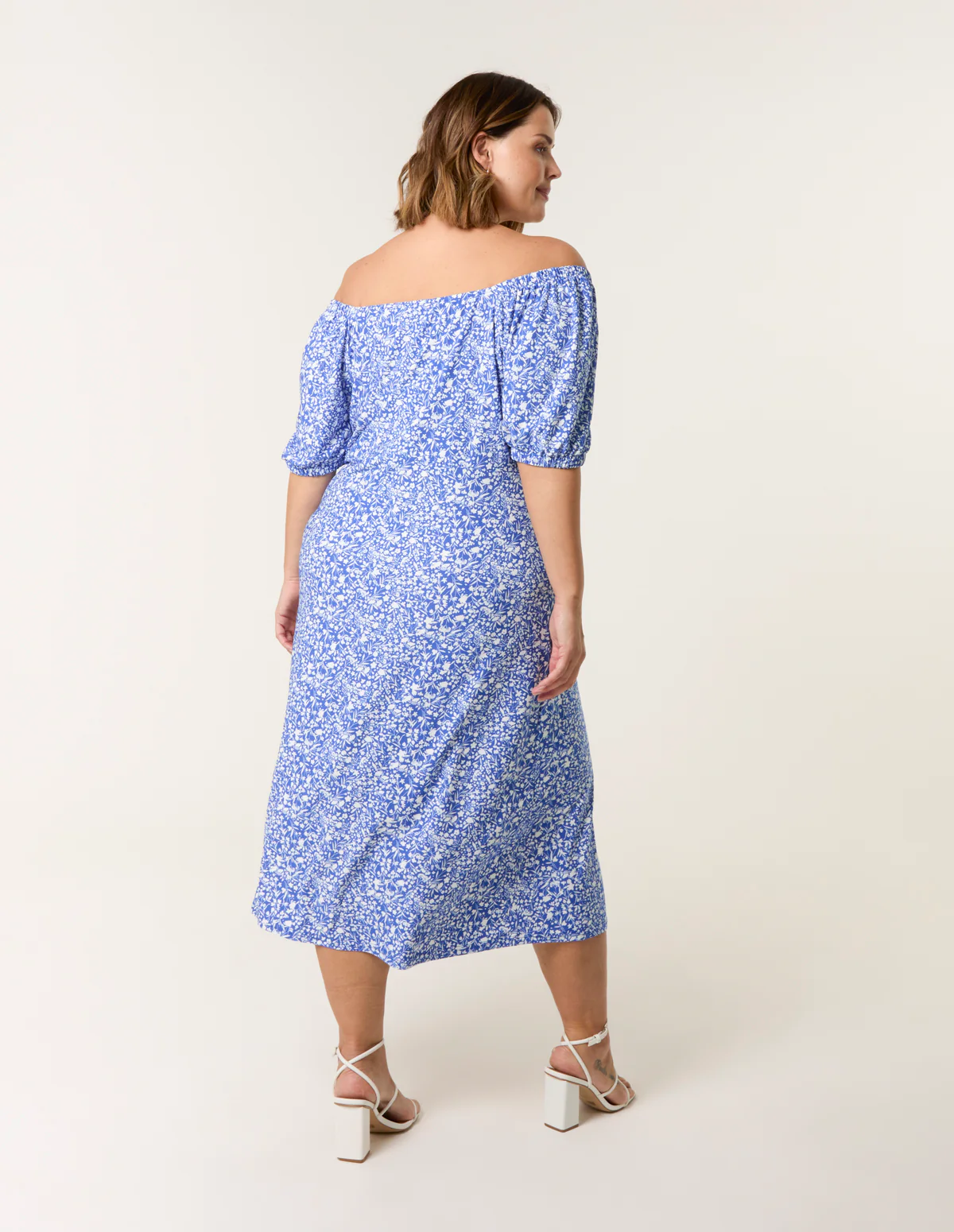 Curve Ditsy Print Milkmaid Stretch Crepe Midi Dress - Image 4