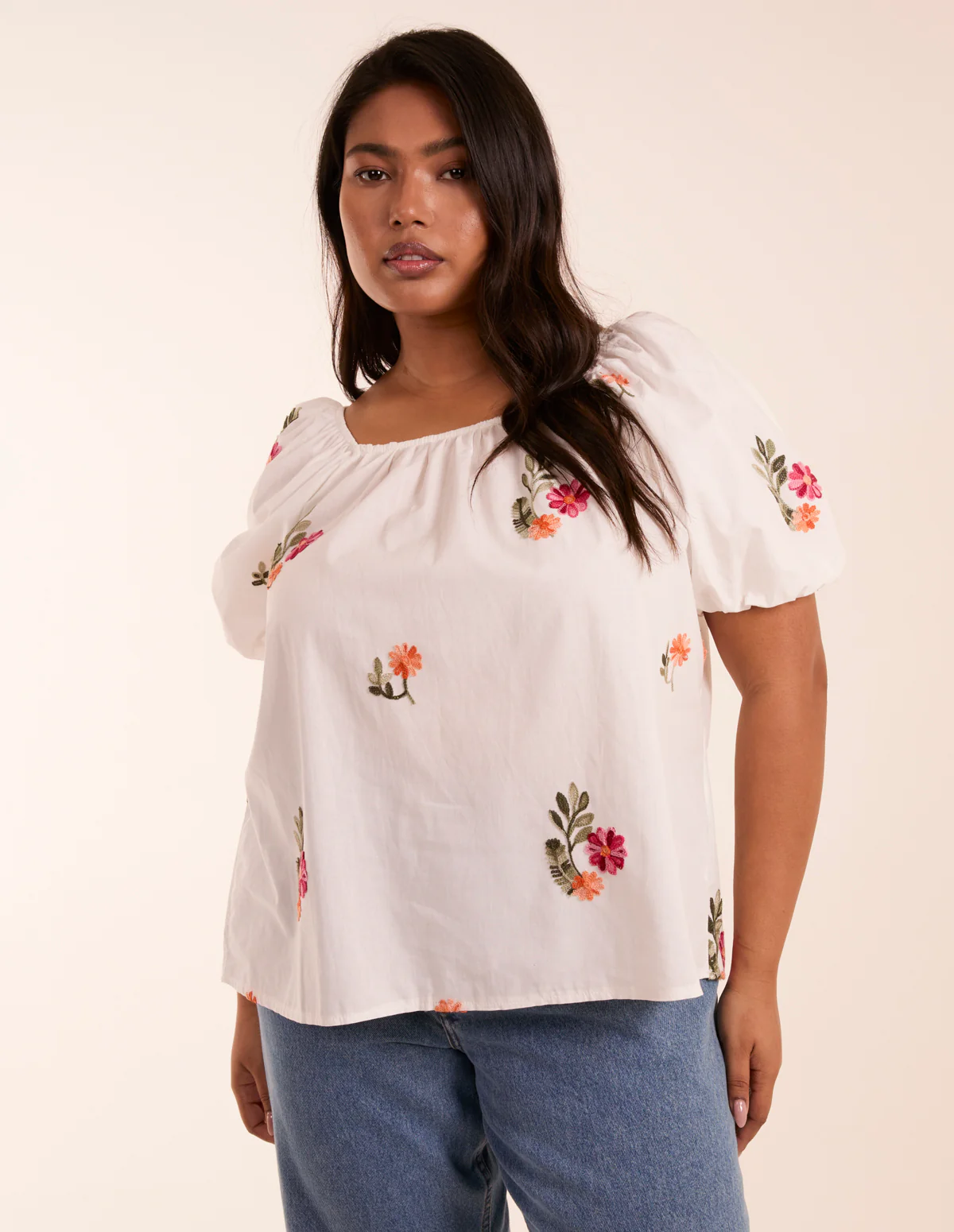 Curve Milkmaid Flower Embroidered Top - Image 3