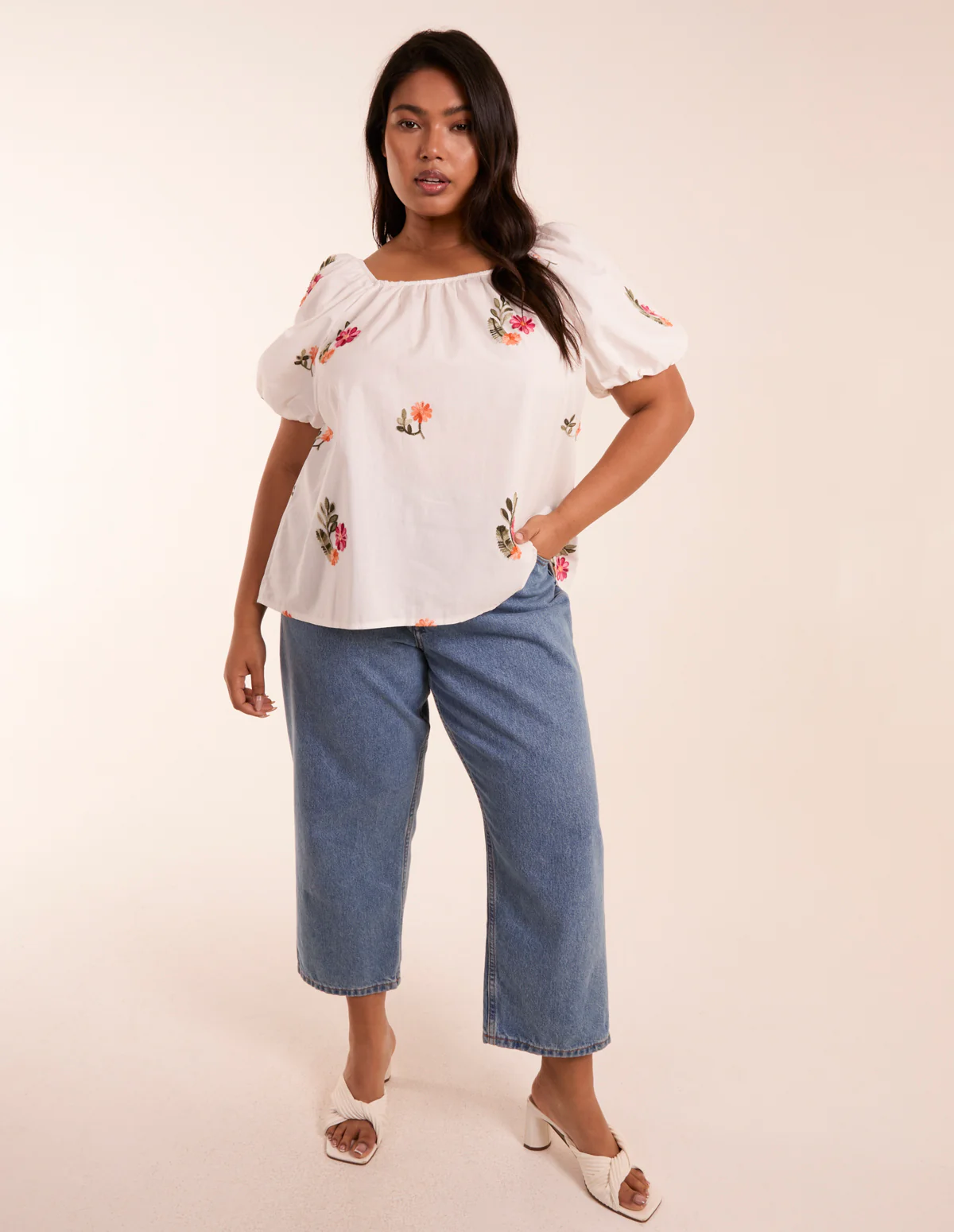 Curve Milkmaid Flower Embroidered Top - Image 4