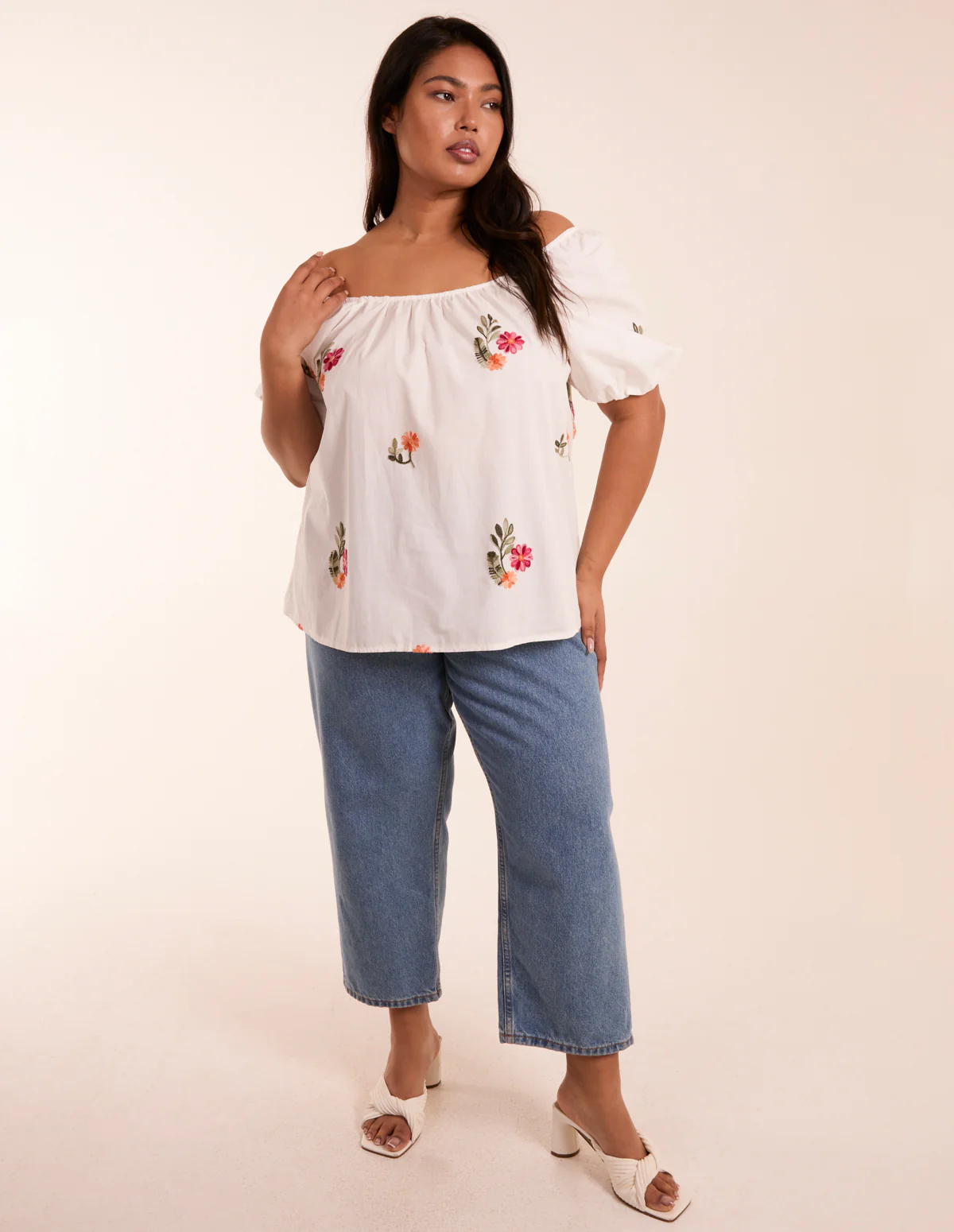 Curve Milkmaid Flower Embroidered Top - Image 5